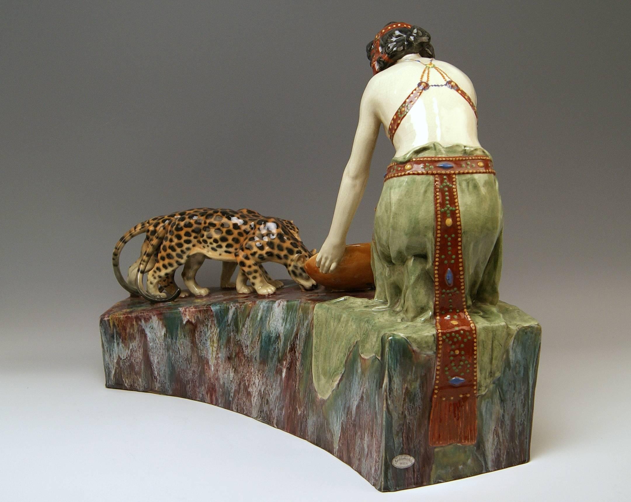 Glazed Goldscheider Friedrich Vienna Oriental Lady Figurine Group, circa 1925
