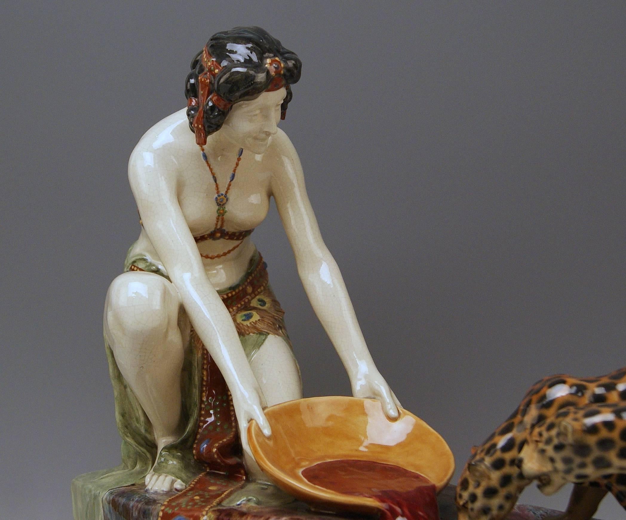 Ceramic Goldscheider Friedrich Vienna Oriental Lady Figurine Group, circa 1925