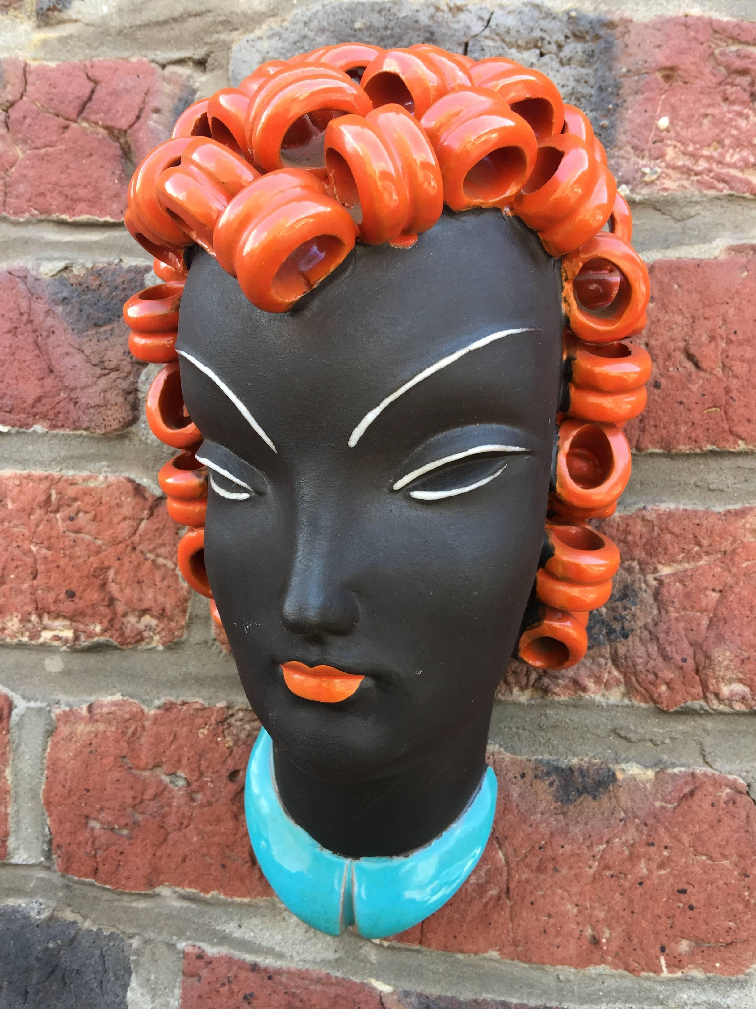 Goldscheider Inspired Czech Signed Ceramic Stylized Art Deco Head For Sale 1
