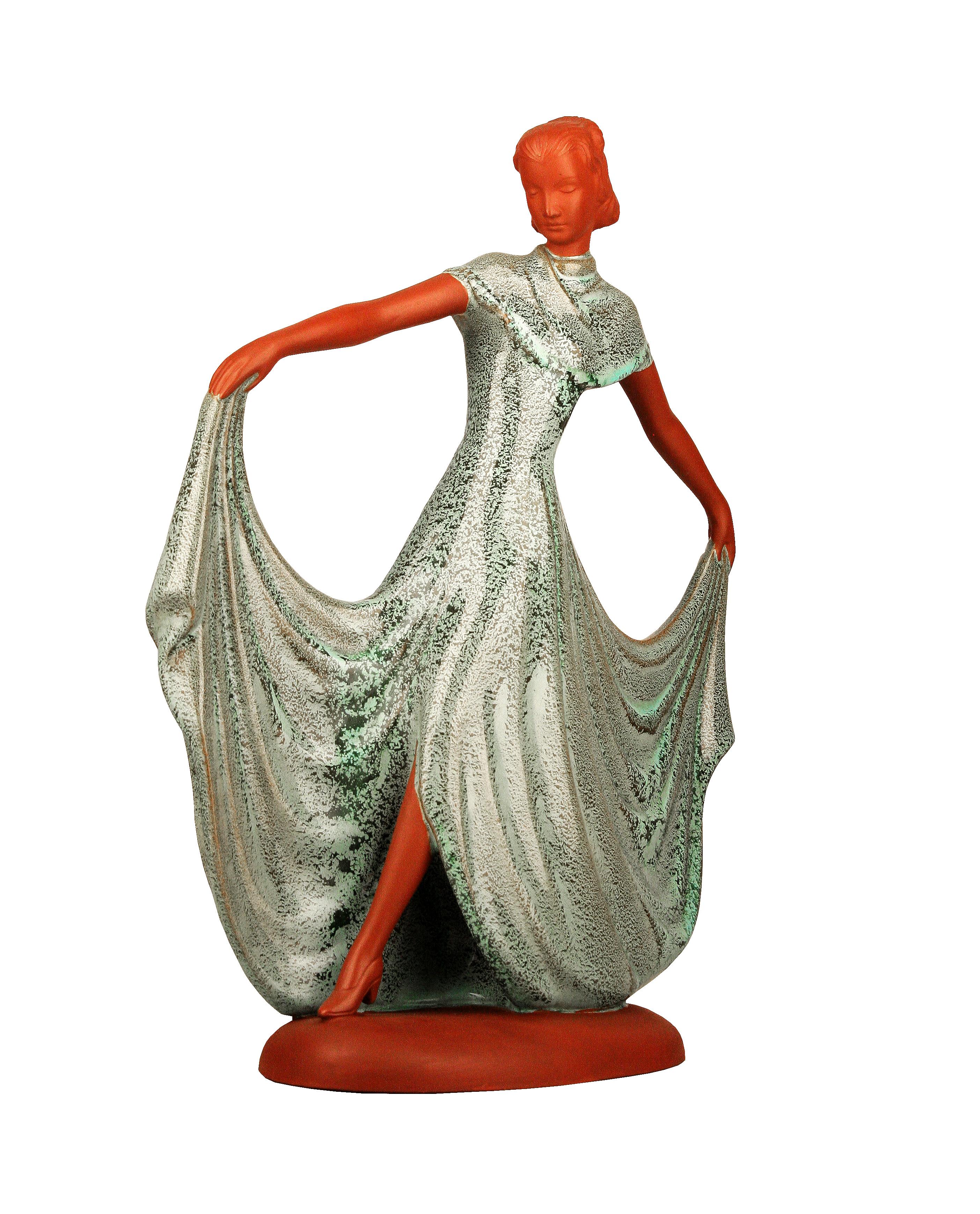 Art déco Goldscheider-Like Art Déco Dancing Lady Porcelain Figurine from United Kingdom en vente