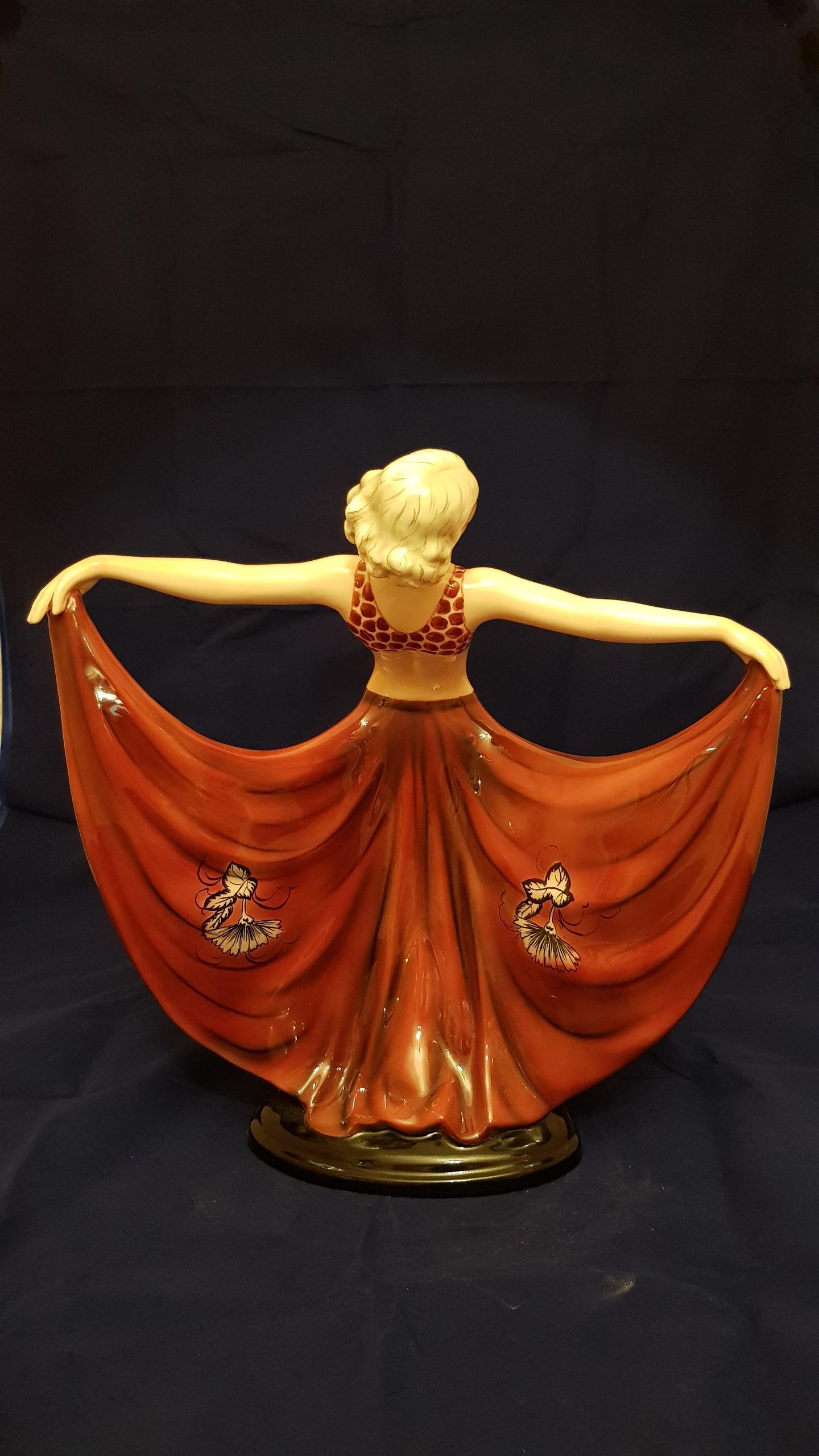Mid-20th Century Goldscheider- Lorenzl Josef, Ceramic Dancer Sculpture Art Deco Germany, 1936