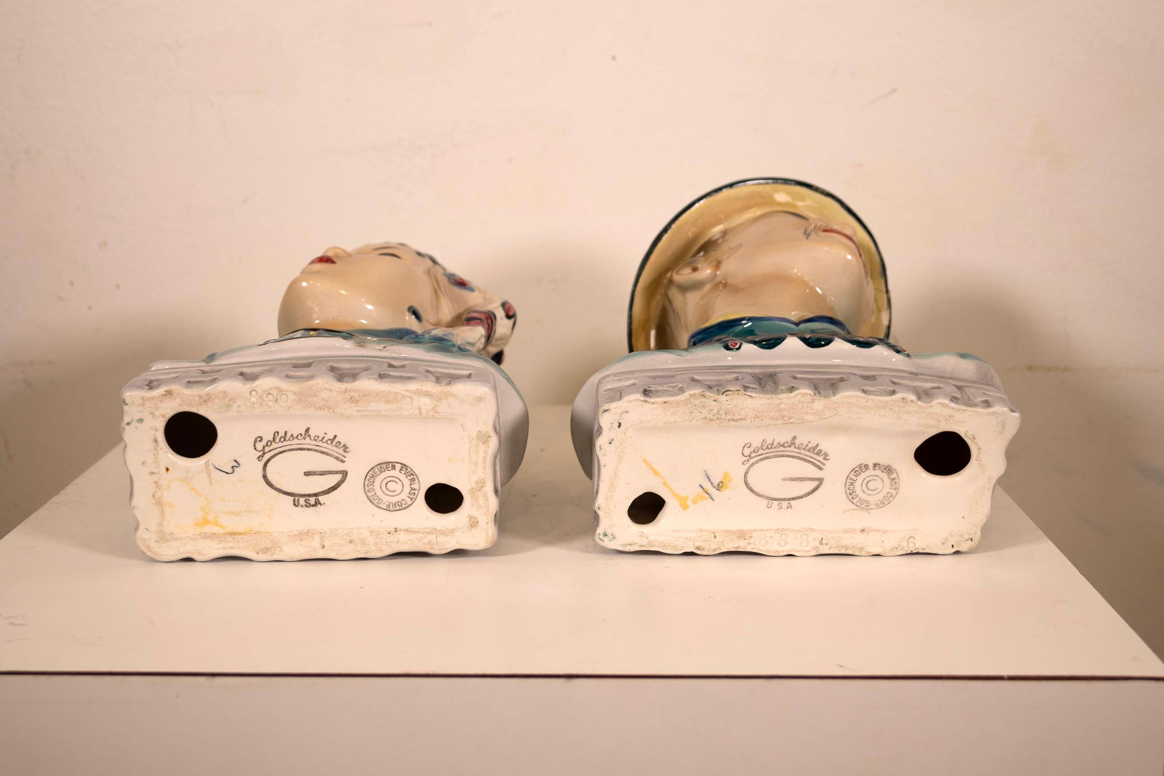 Goldscheider paire de bustes japonais en porcelaine peinte à la main, mi-siècle moderne en vente 3