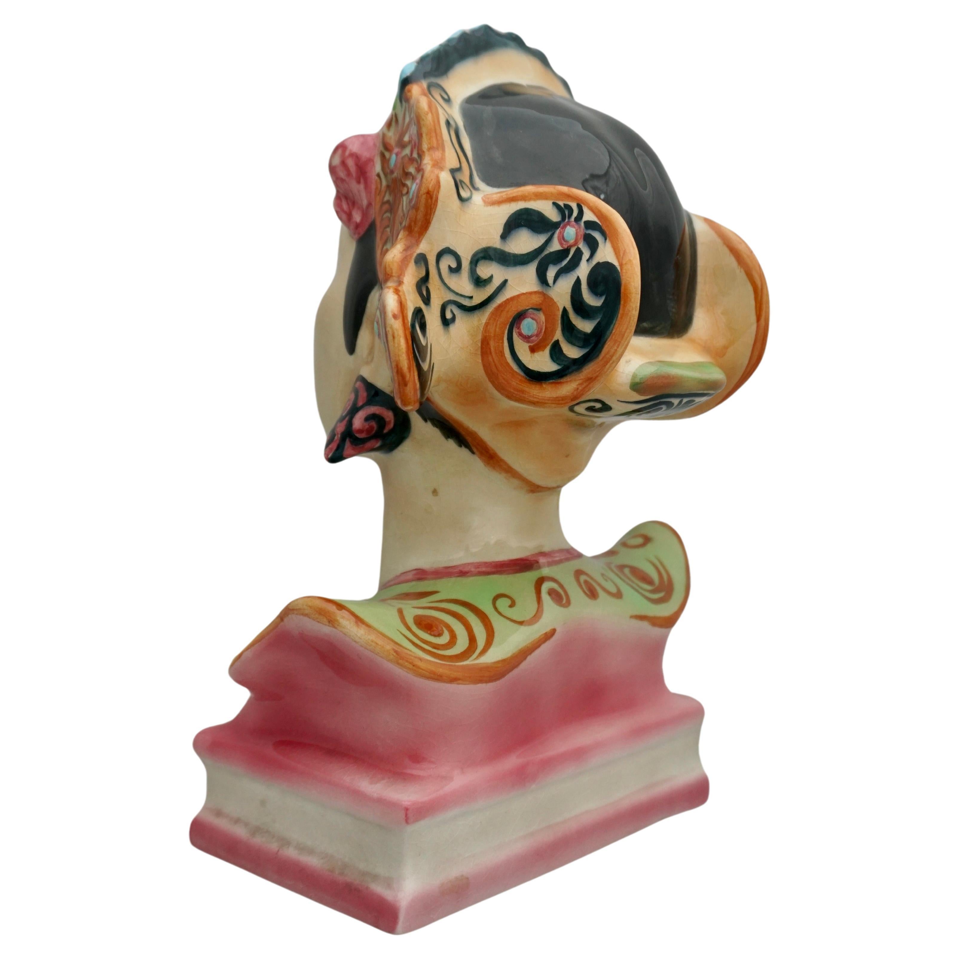 Goldscheider Polychrome Porcelain Bust of a Balinese Dancer by Helen Liedloff In Good Condition For Sale In Antwerp, BE