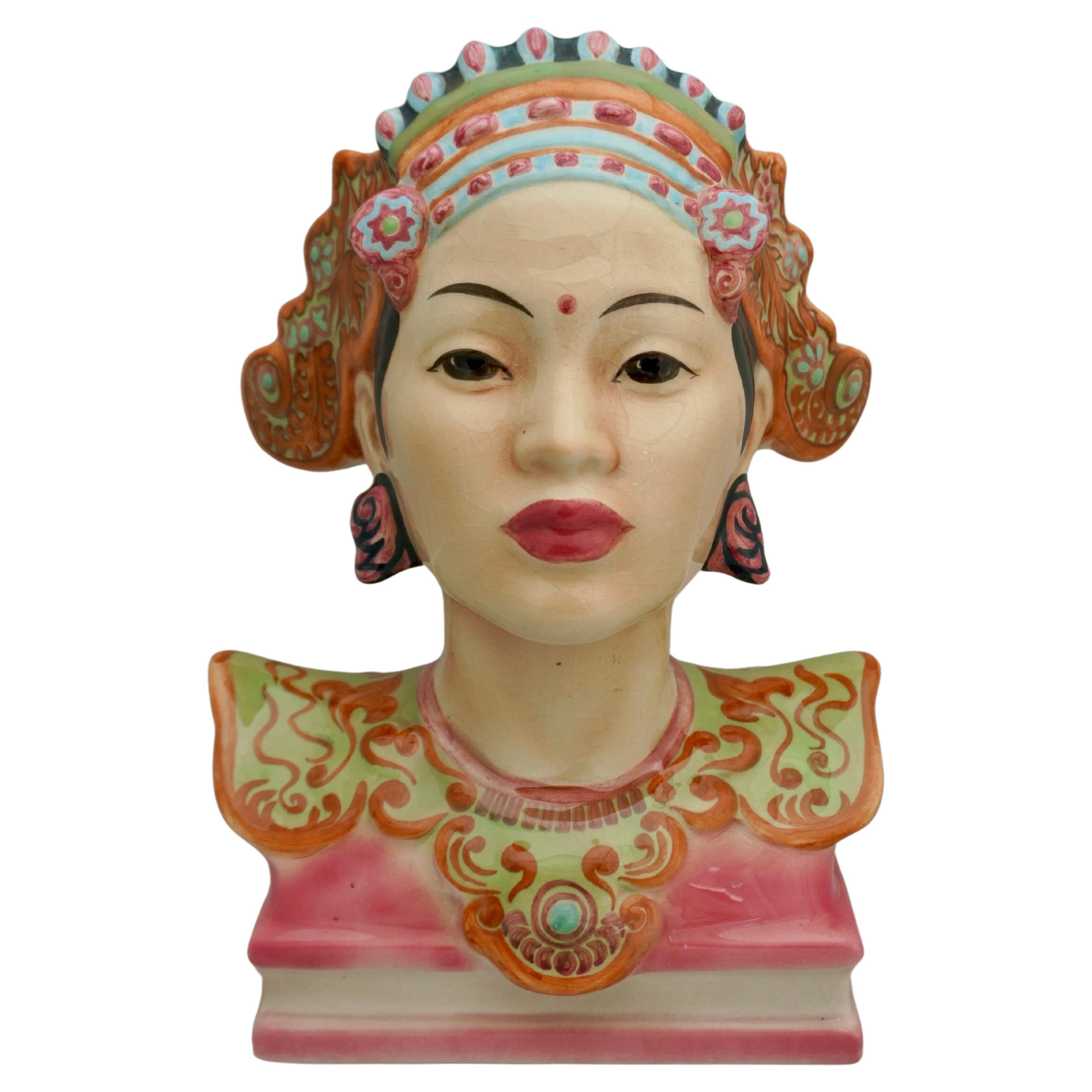 Goldscheider Polychrome Porcelain Bust of a Balinese Dancer by Helen Liedloff For Sale