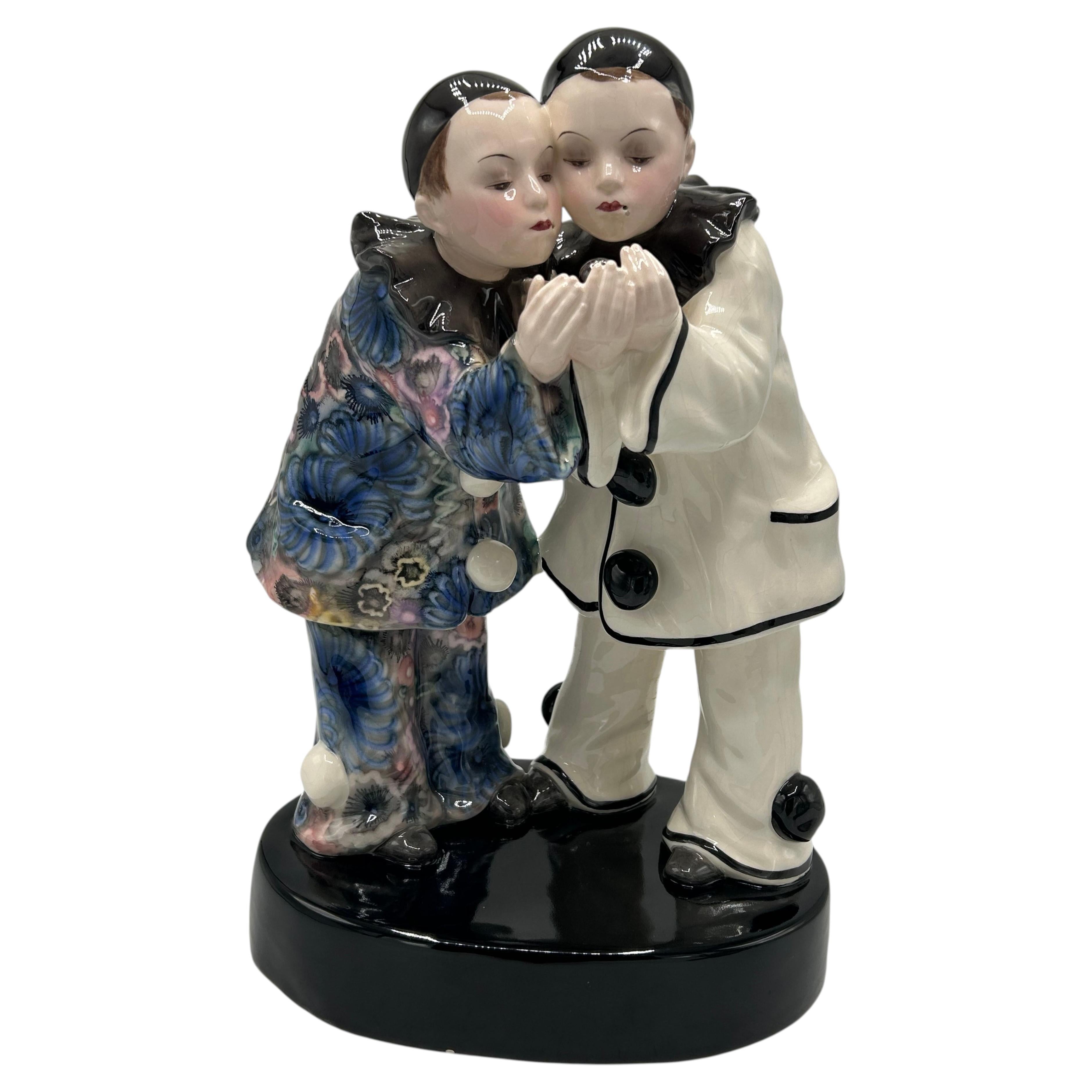 Goldscheider Porcelain Figurine, Pierrot Couple, Converted into a Lamp Austria For Sale