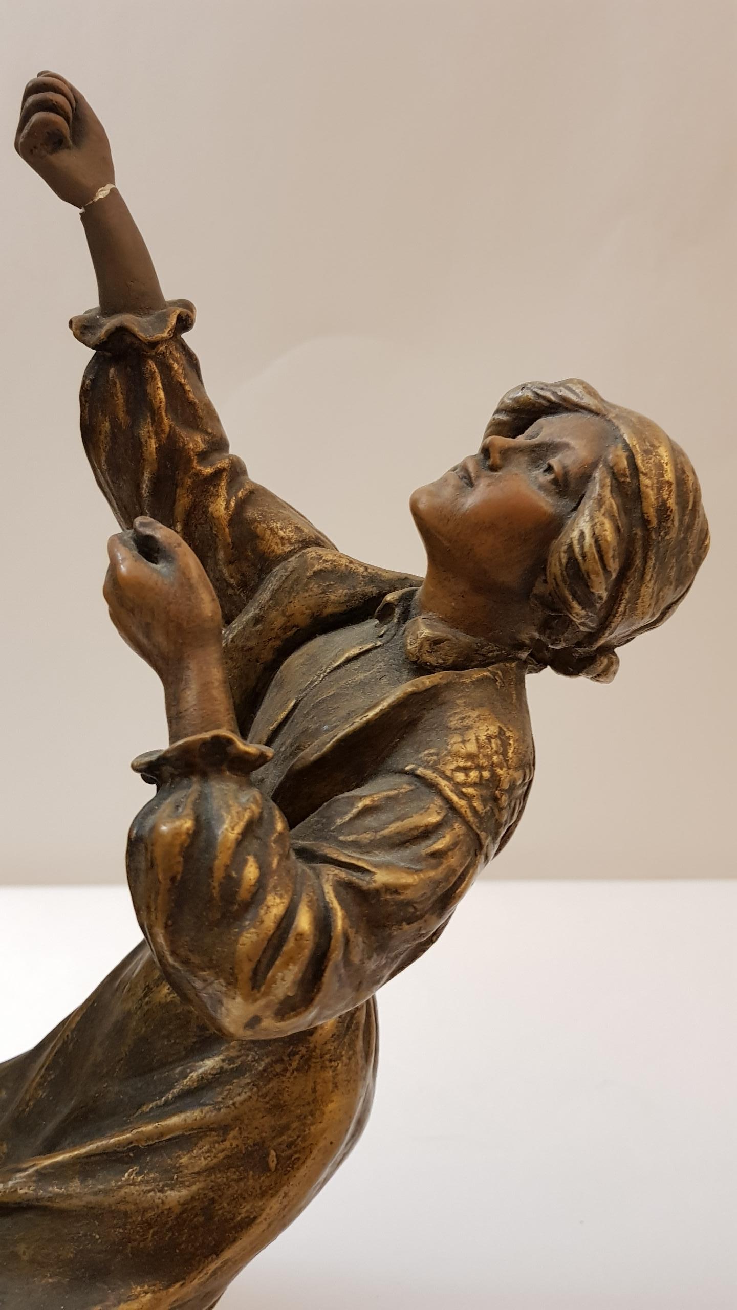 Austrian Goldscheider Austria Romantic  Brown Terracotta Sculpture, 1900s For Sale