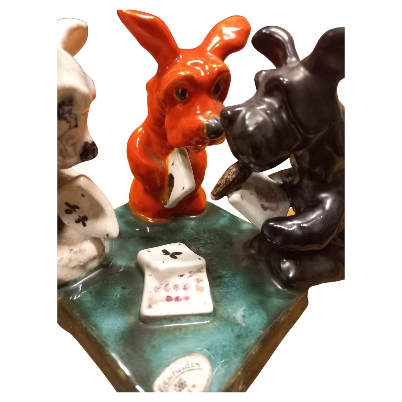 Joueur de cartes Terrier cossais Goldscheider, Vienne, Autriche, annes 1930 Bon état - En vente à Vienna, AT