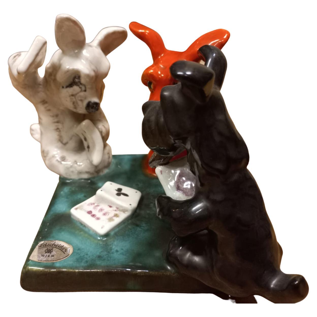Joueur de cartes Terrier cossais Goldscheider, Vienne, Autriche, annes 1930 en vente 2