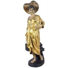 Antique Goldscheider Sculpture "Water Carrier" Marked, Cold Painted, Austria, circa 1895