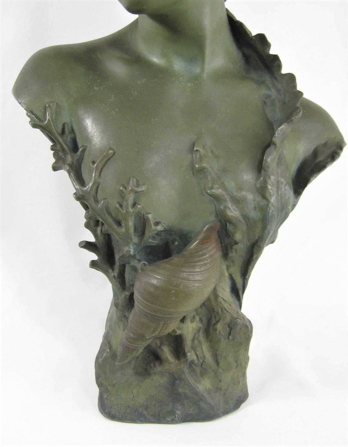 Austrian Goldscheider Terracotta Art Nouveau Maiden Bust, circa 1899 Mermaid