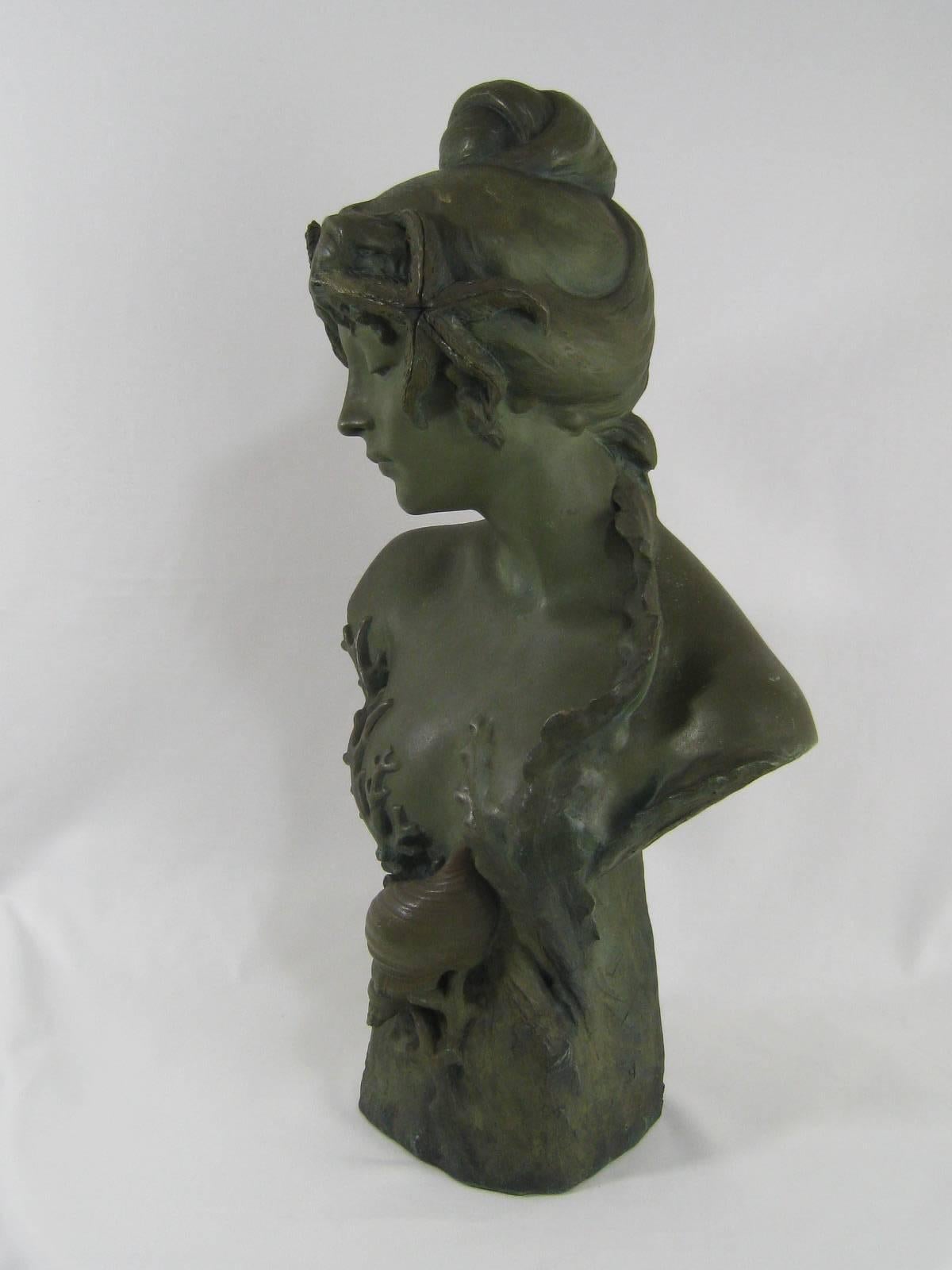 Goldscheider Terracotta Art Nouveau Maiden Bust, circa 1899 Mermaid In Good Condition In Newtown, CT