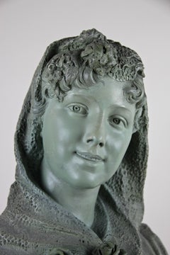 Goldscheider Terracotta Bust Signed, "Woman with Scarf", Austria, circa 1895