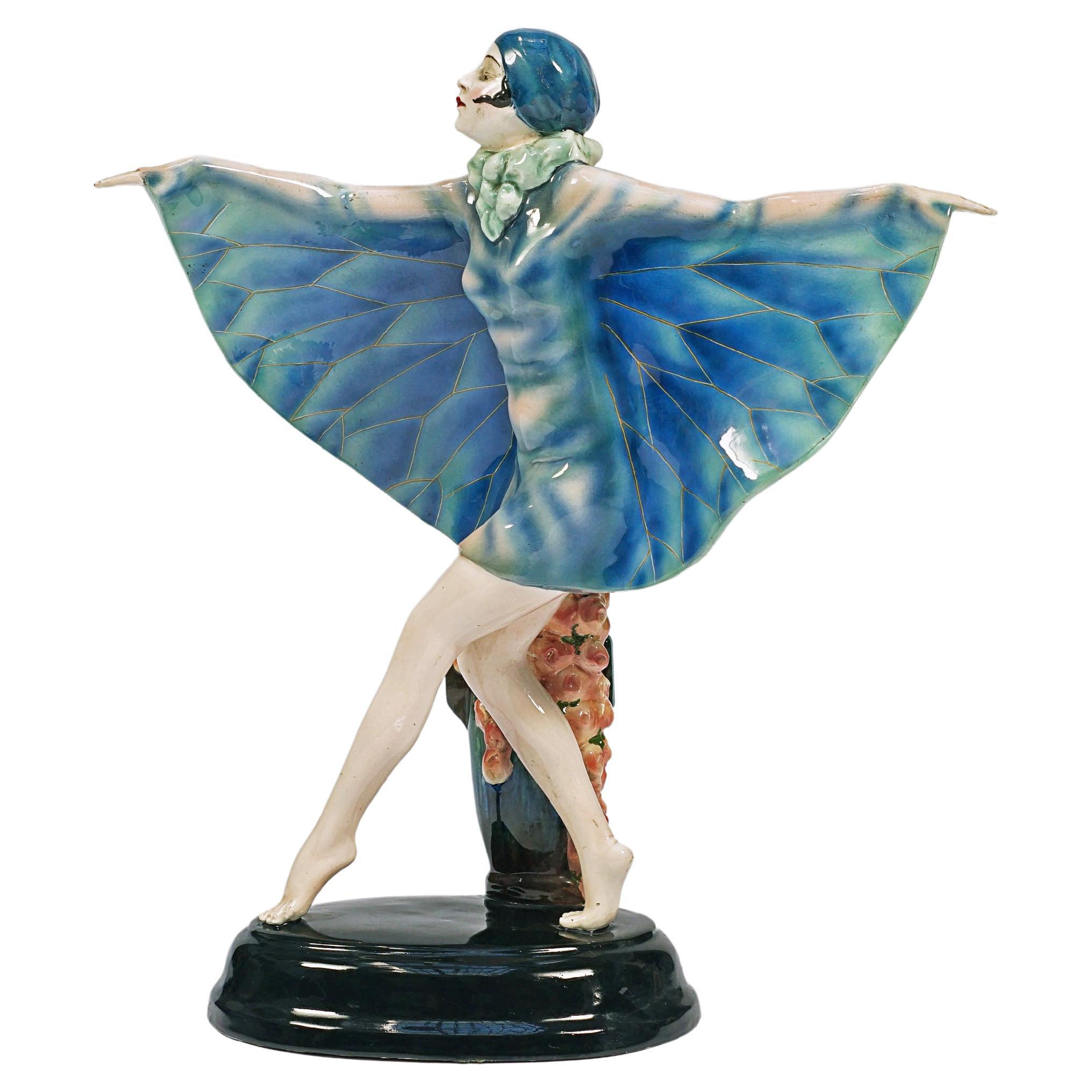 Goldscheider "the Captured Bird" Ceramic Statuette by Josef Lorenzl For Sale