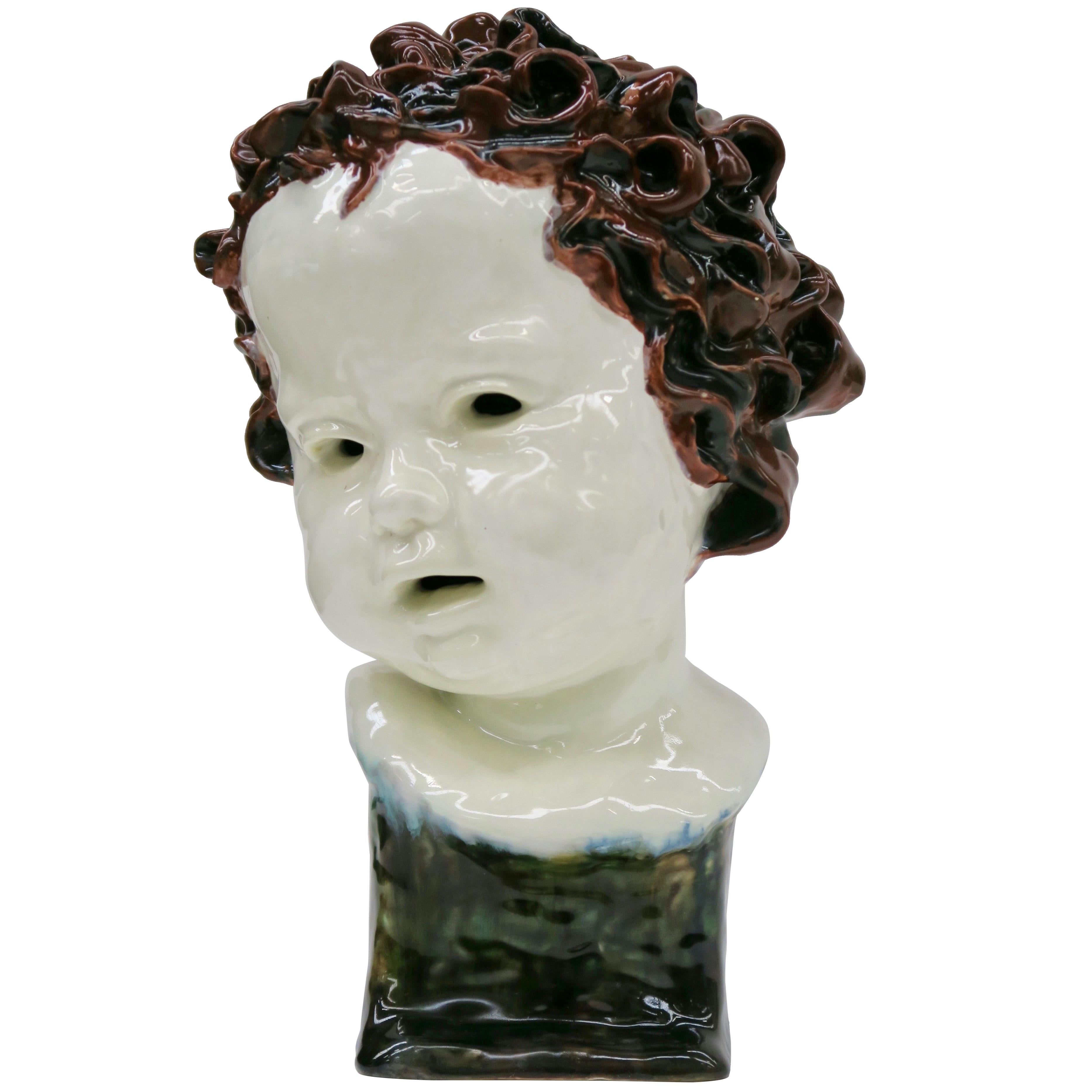 Goldscheider Unique Child Head Sculpture, Signed and Dated from 1923 For Sale
