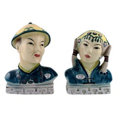 Goldscheider, USA, Two Rare Figures in Hand Painted Porcelain, Asian Couple
