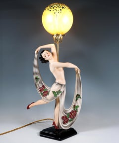 Goldscheider Vienna Art Deco Dancer, Nude Posing With A Lamp, Circa 1942