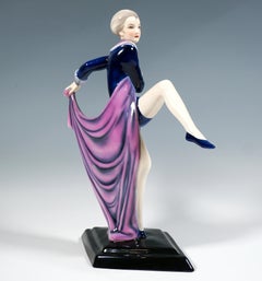 Goldscheider Vienna Art Déco Dancer Posing With Raised Leg And Cloth, by Lorenzl