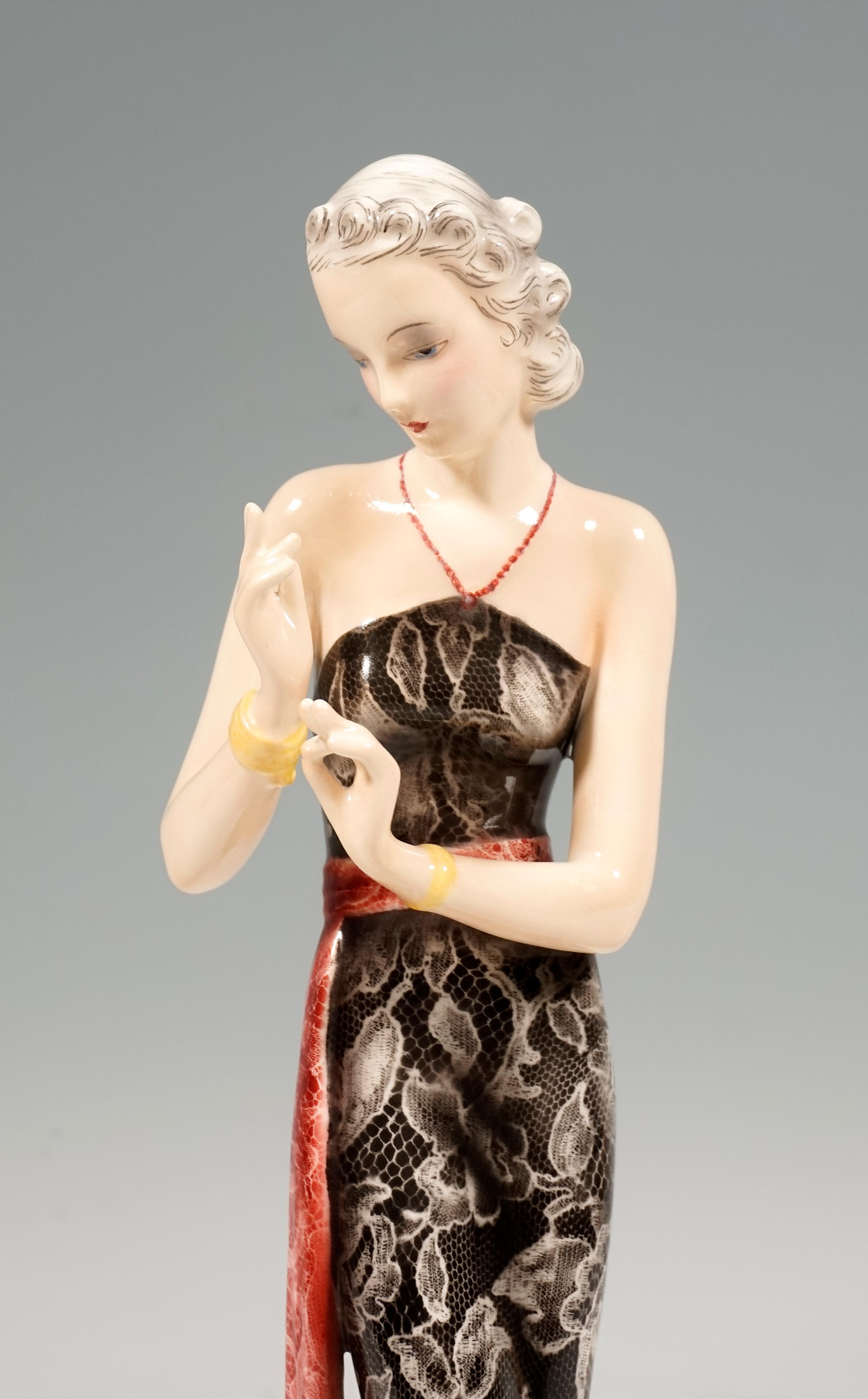 Austrian Goldscheider Vienna Art Deco 'Fashion Figurine' by Claire Weiss, ca 1938 For Sale