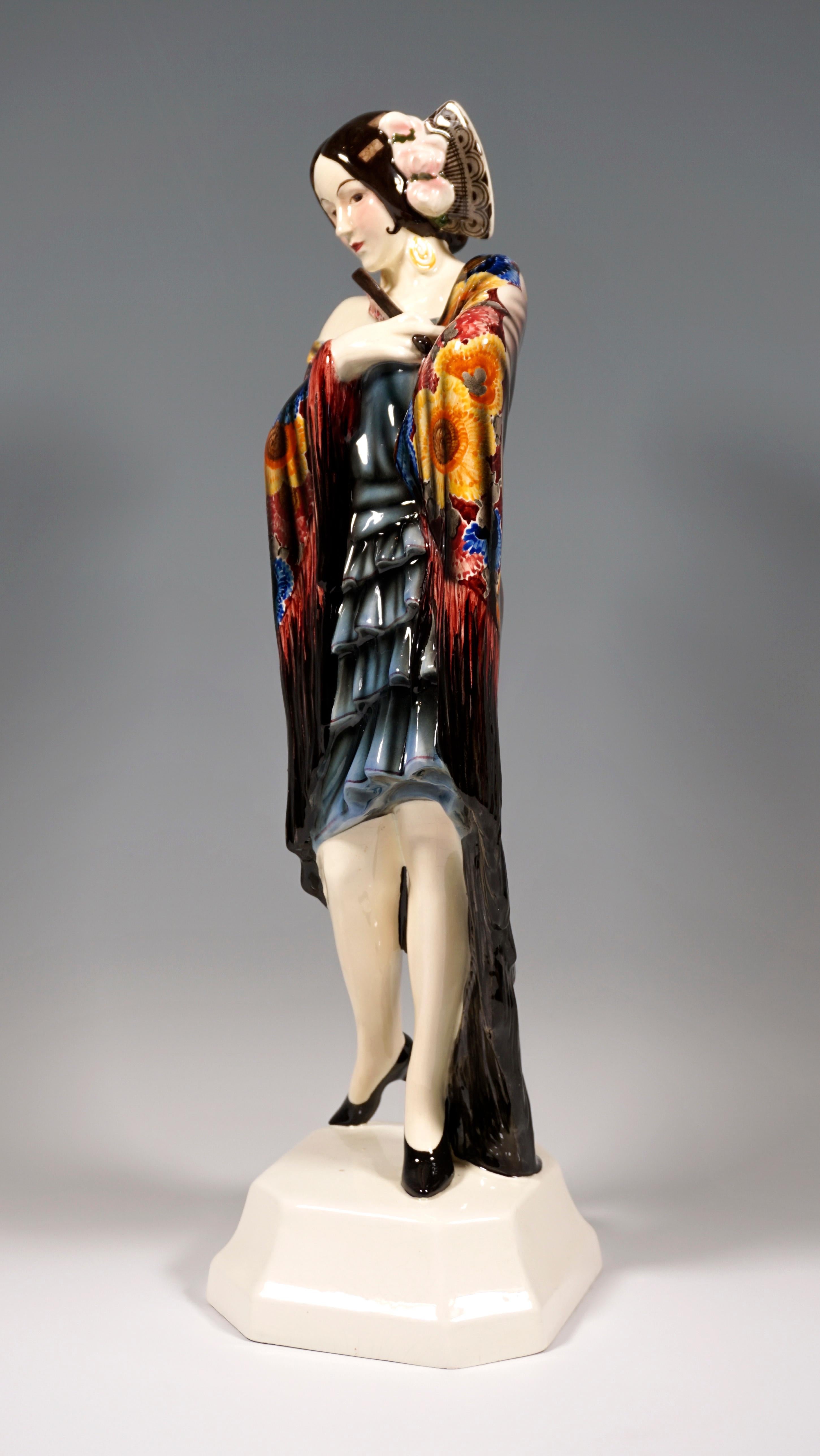Hand-Painted Goldscheider Vienna Art Deco Figure 'Carmen' by Josef Lorenzl Model 5616 ca 1930