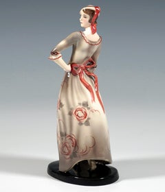 Goldscheider Vienna Art Déco Figure Elegant Lady Posing, By Claire Weiss, c 1931