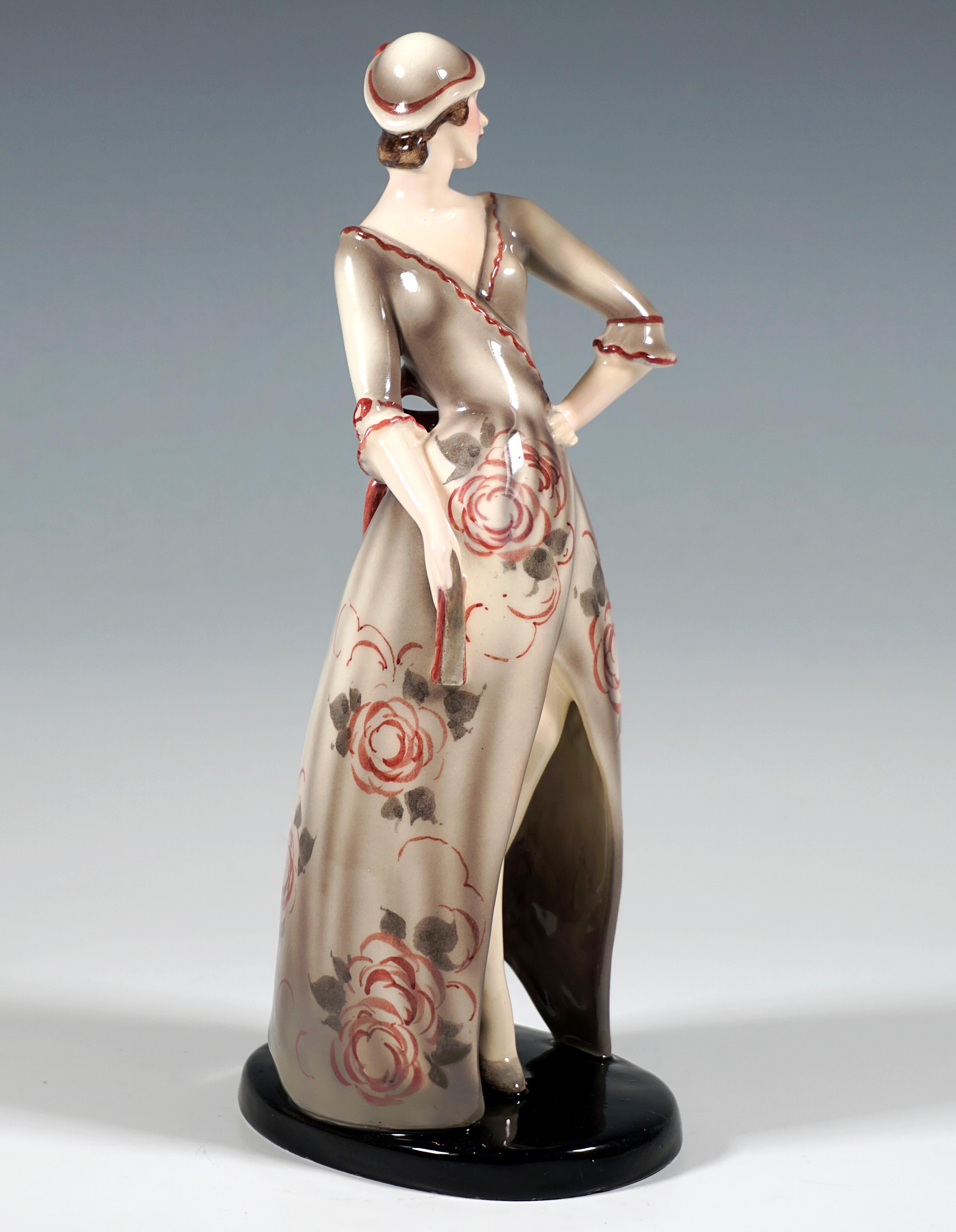Austrian Goldscheider Vienna Art Déco Figure Elegant Lady Posing, By Claire Weiss, c 1931 For Sale