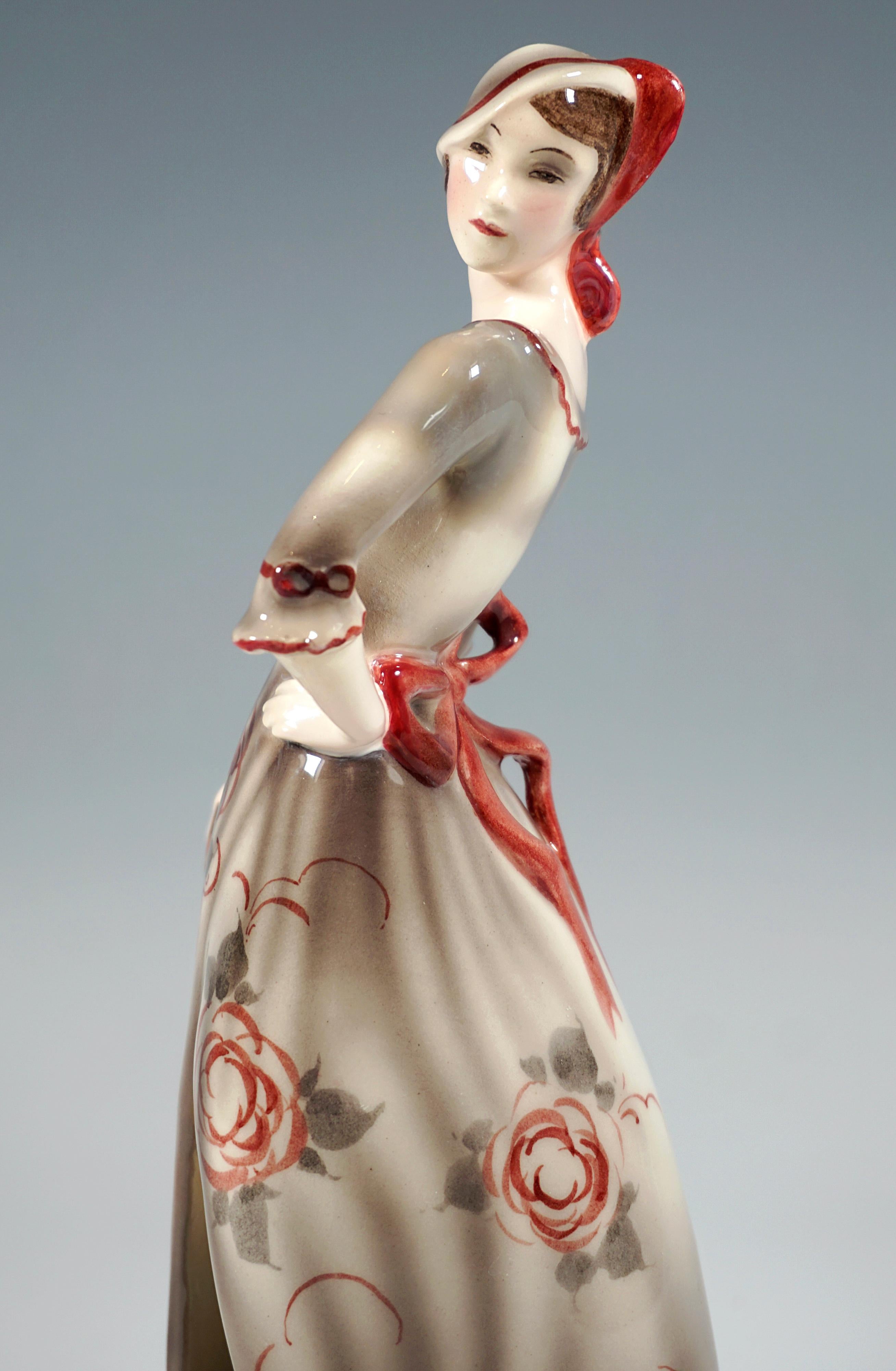 Hand-Crafted Goldscheider Vienna Art Déco Figure Elegant Lady Posing, By Claire Weiss, c 1931 For Sale