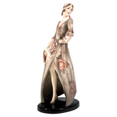 Goldscheider Vienna Art Déco Figure Elegant Lady Posing, By Claire Weiss, c 1931