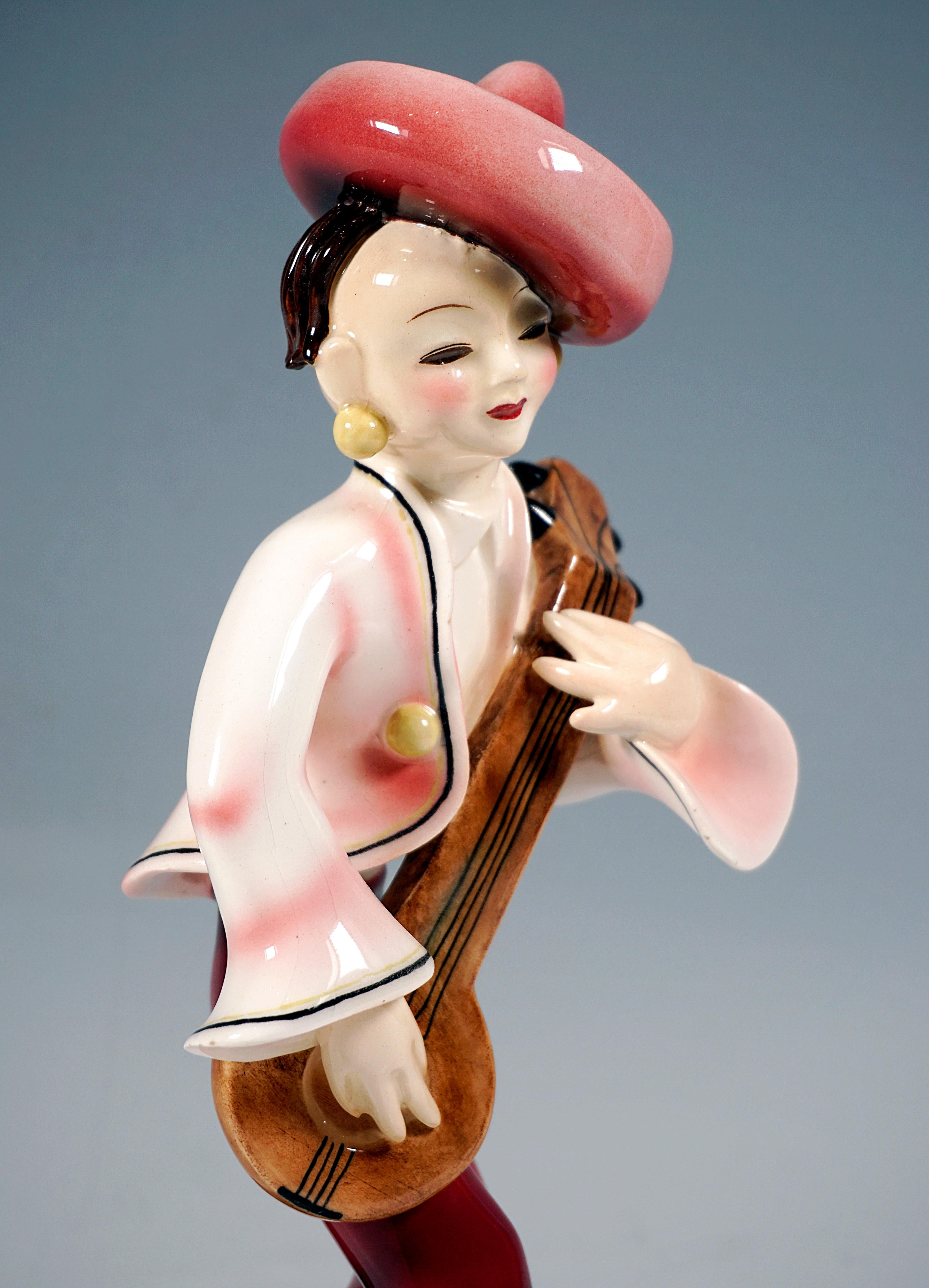 Hand-Crafted Goldscheider Vienna Art Déco Figure, Exotic Luteplayer, by Kurt Goebel, c. 1938