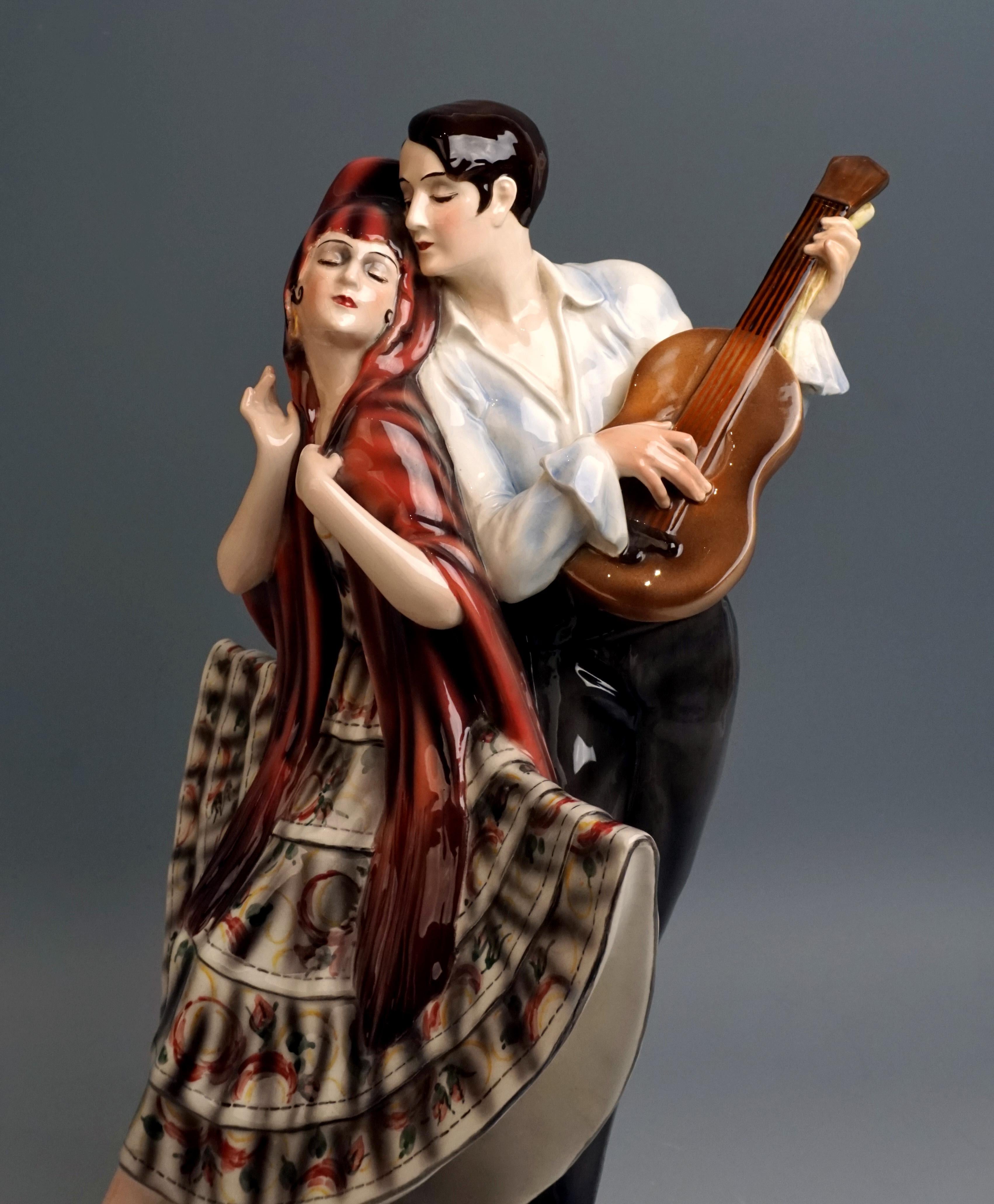 Mid-20th Century Goldscheider Vienna Art Deco Figure Group of a Spanish Couple by Josef Lorenzl