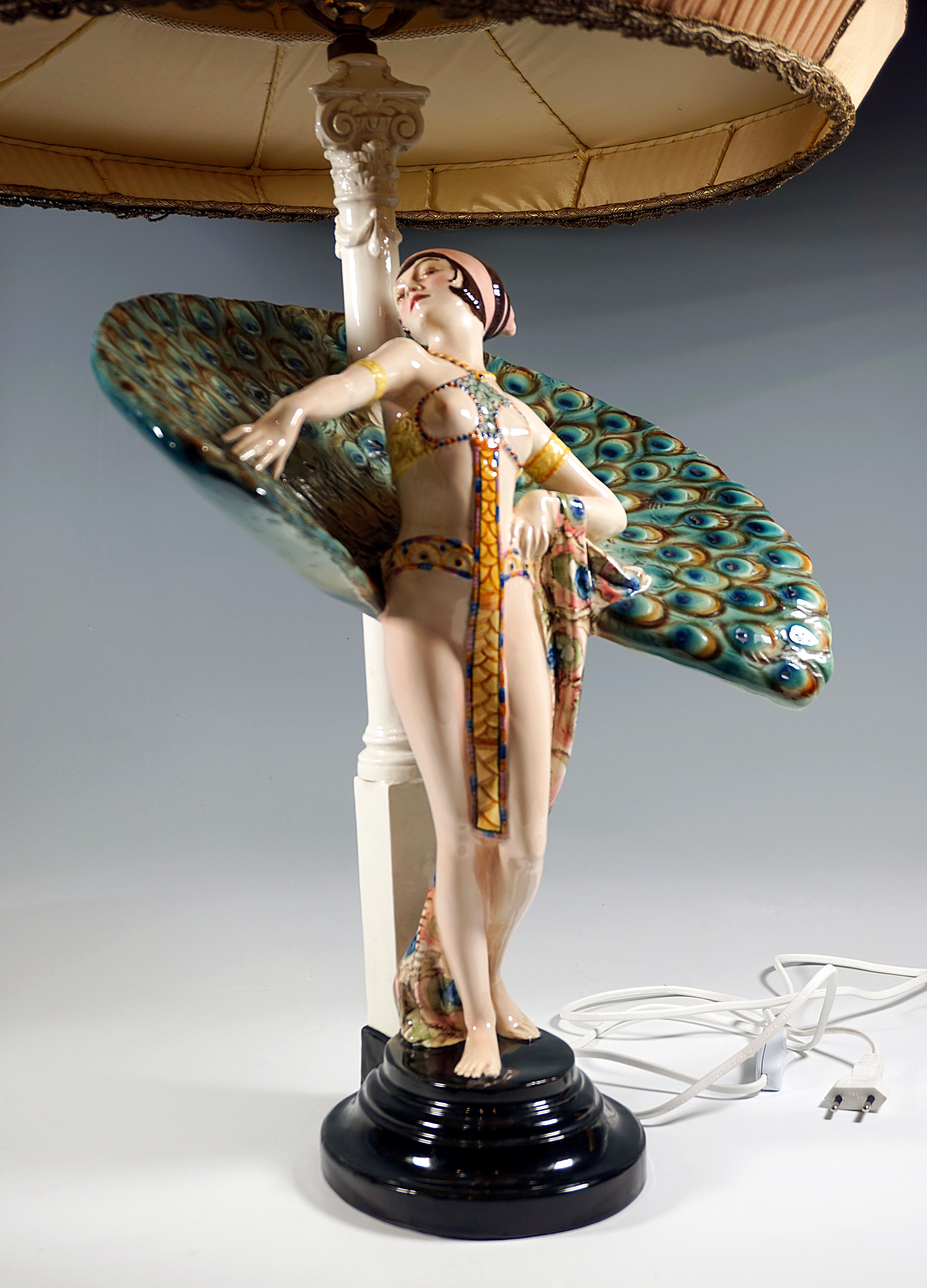 Art Deco Goldscheider Vienna Art-Déco Figure & Lamp, 'Peacock Dancer', by Paul Philippe