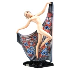 Goldscheider Viena Art Déco Figura Bailarina 'Nocturne' Con Tela, Circa 1938