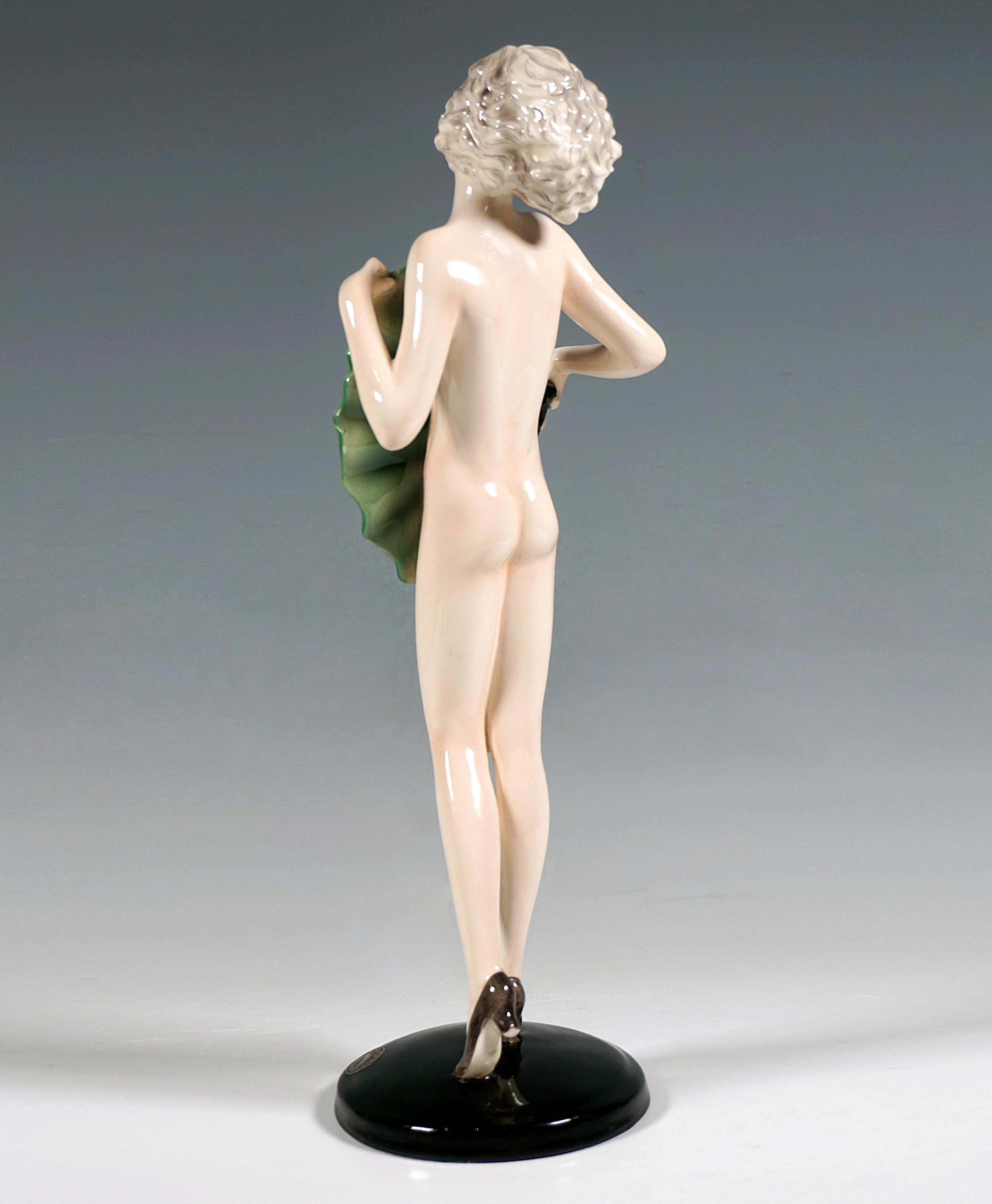 Art Deco Goldscheider Vienna Art Déco Figure 'Nude With Fan', by Josef Lorenzl Ca. 1936 For Sale
