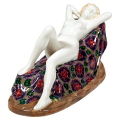 Goldscheider Vienna Art Déco Figure 'Reclining Nude Girl', by Mueller Ca. 1921