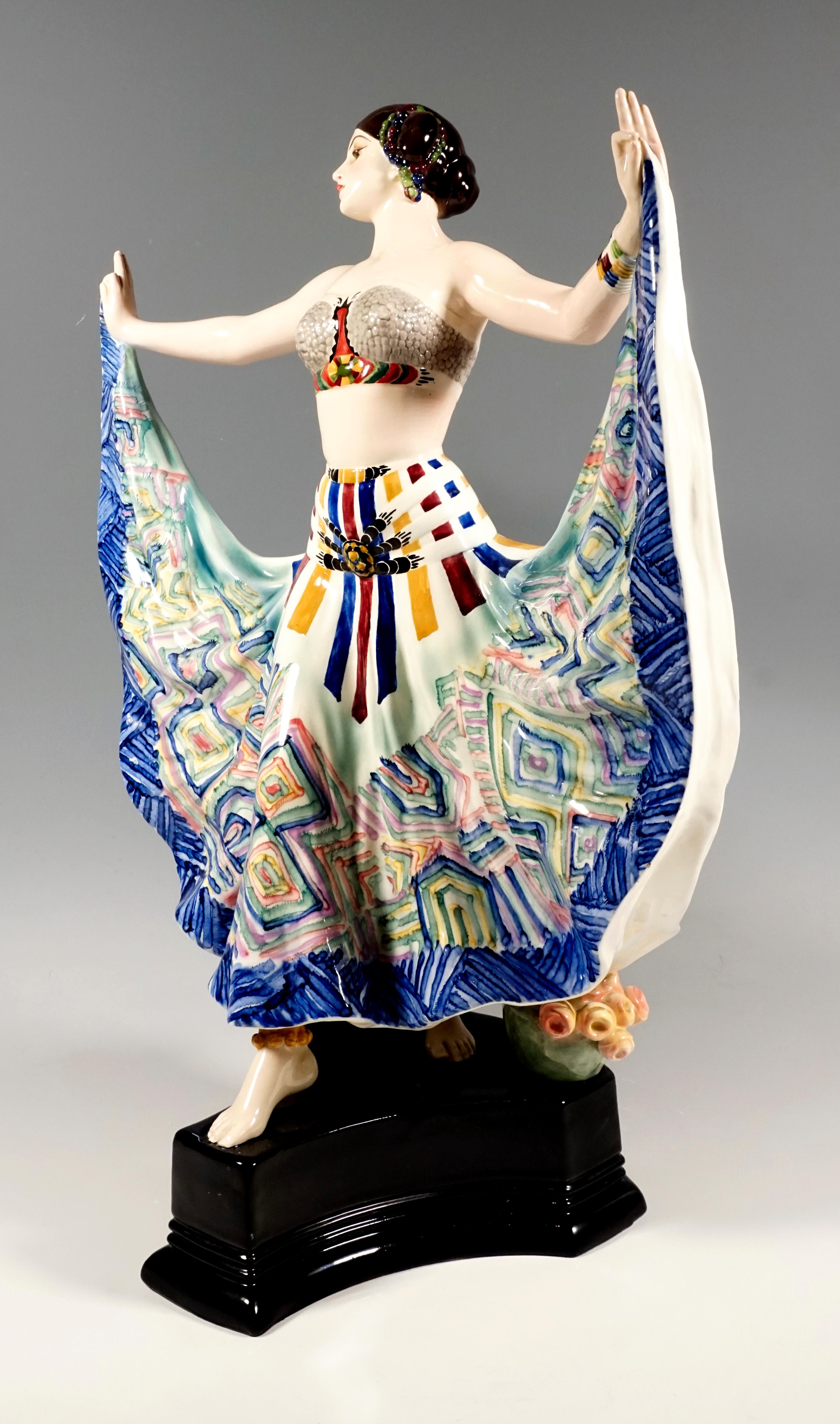 Austrian Goldscheider Vienna Art Deco Figure, 'Ruth' Dancer in Oriental Costume by Rosé