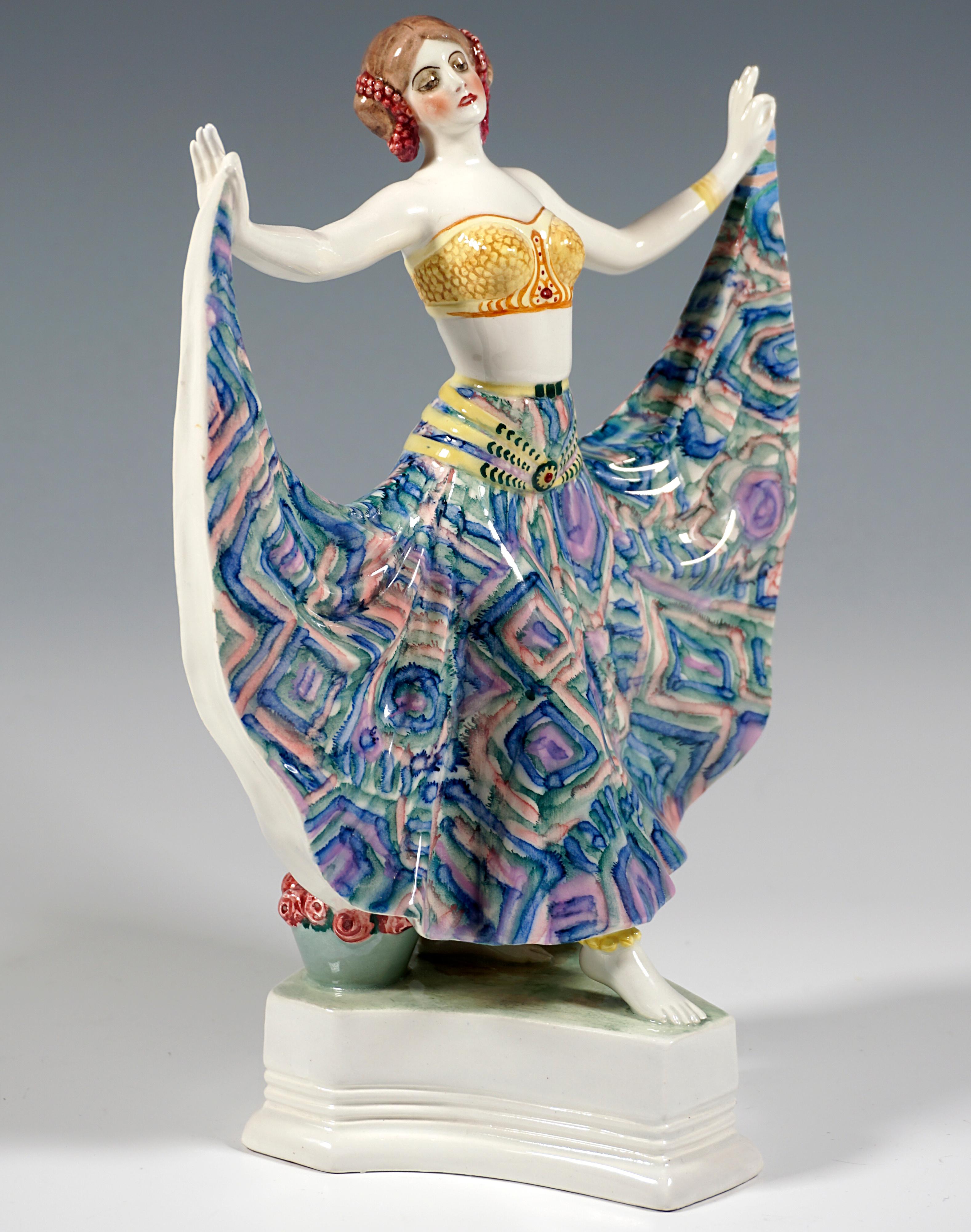 Austrian Goldscheider Vienna Art Déco Figure 'Ruth' Dancer In Oriental Costume, by Rosé For Sale