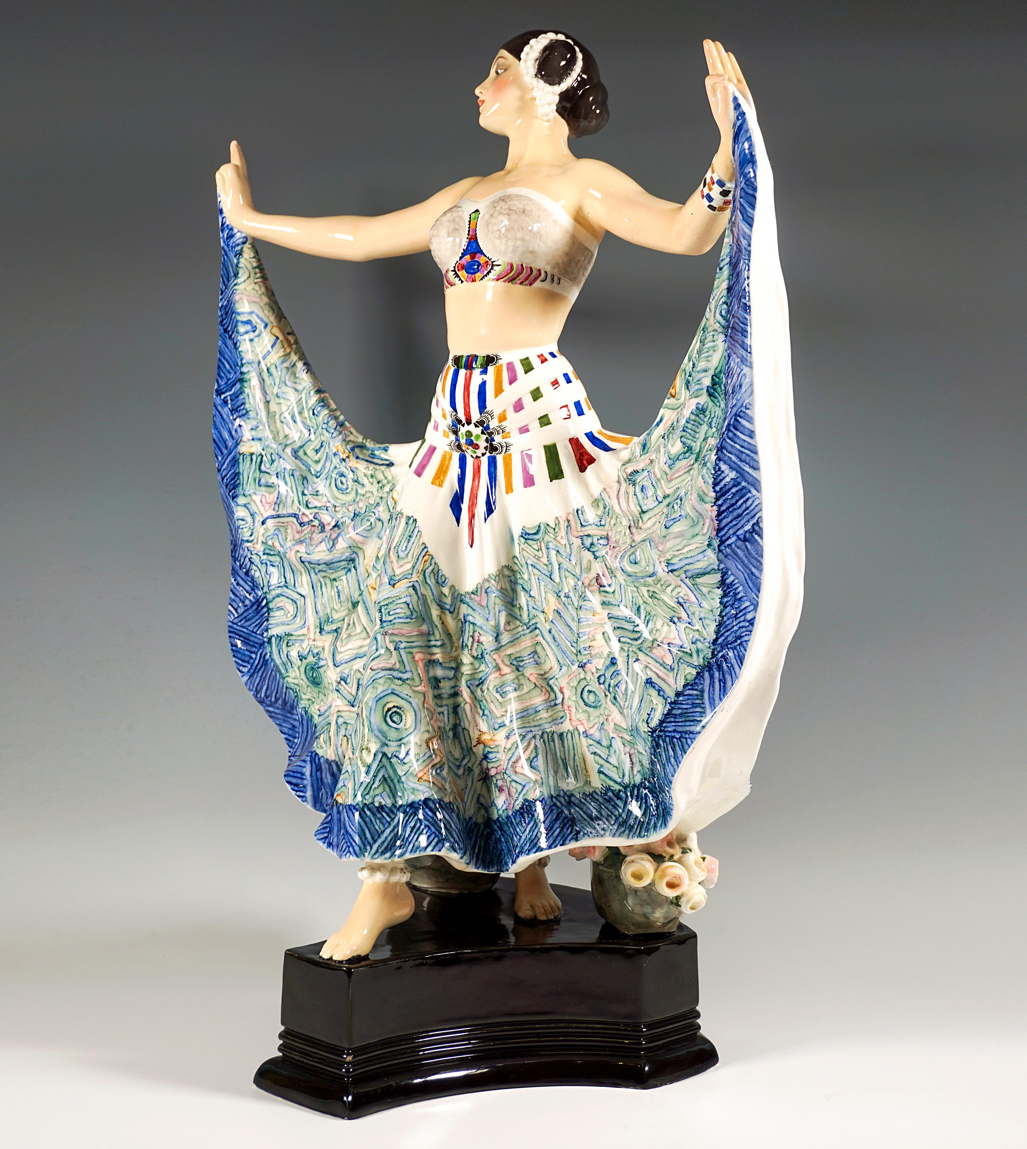 Austrian Goldscheider Vienna Art Déco Figure, 'Ruth' Dancer in Oriental Costume, by Rosé For Sale
