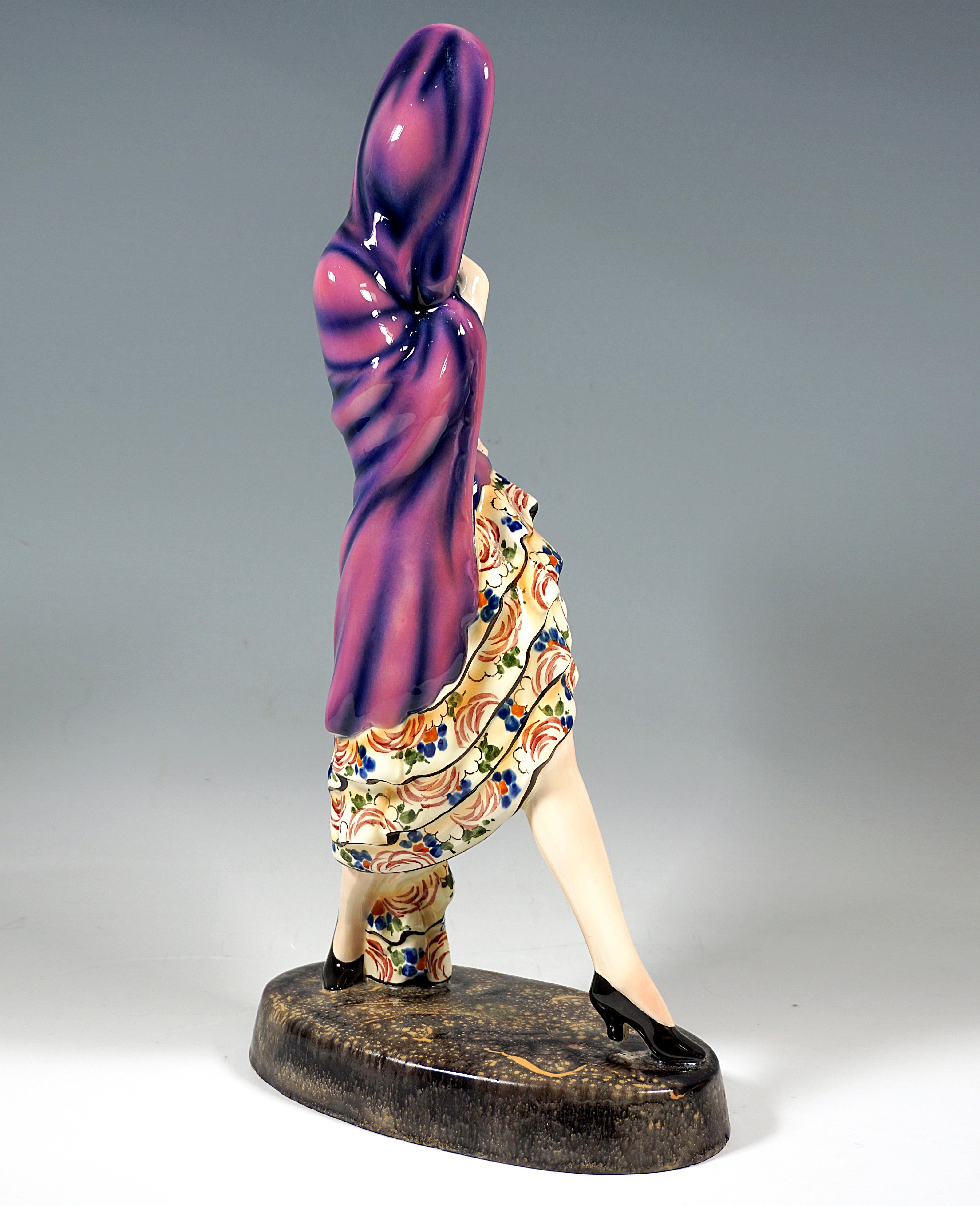 Art déco Goldscheider Vienna Art Déco Figure, danseuse espagnole, par Josef Lorenzl, vers 1930 en vente