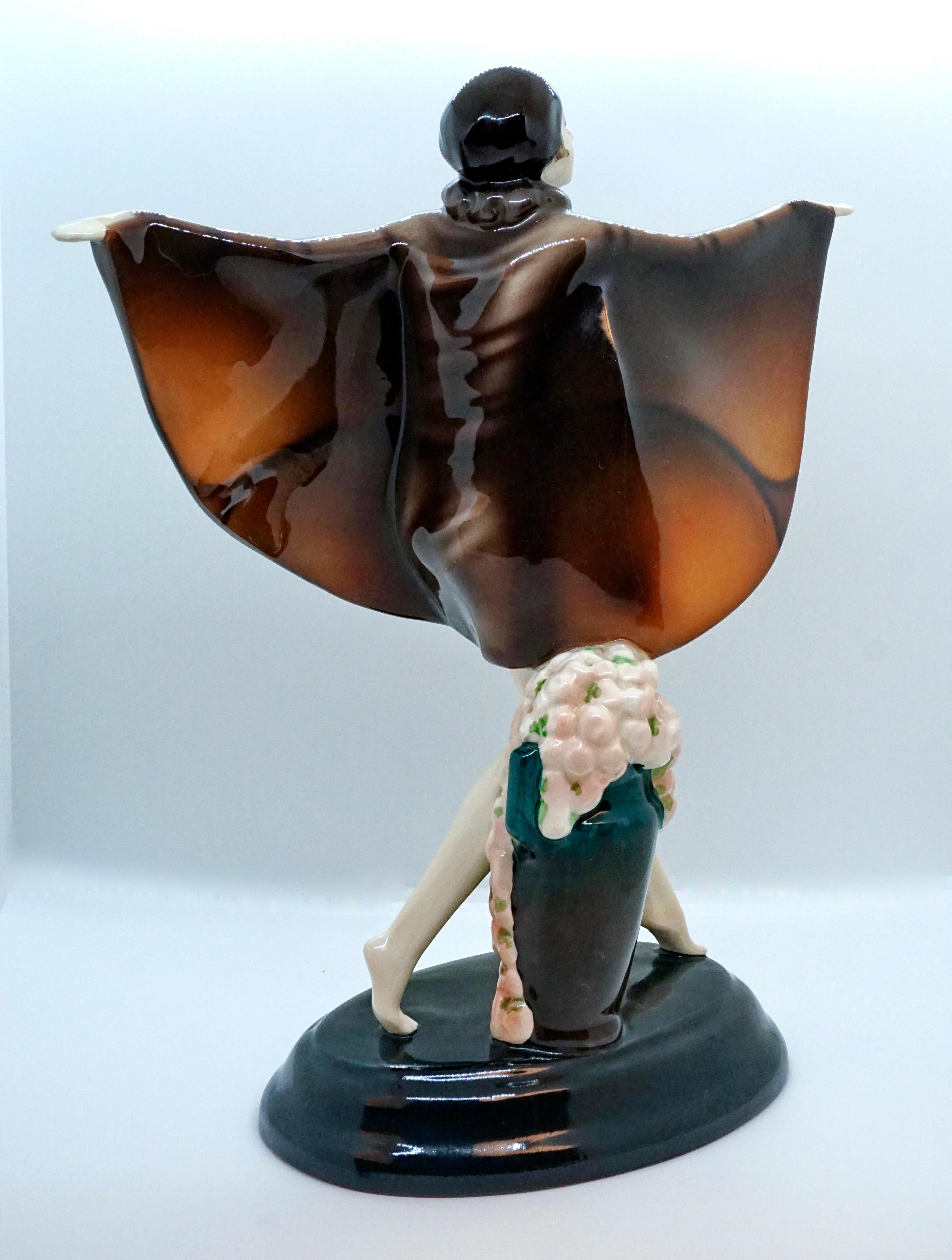 Hand-Painted Goldscheider Vienna Art-Déco Figure 'The Captured Bird' Josef Lorenzl