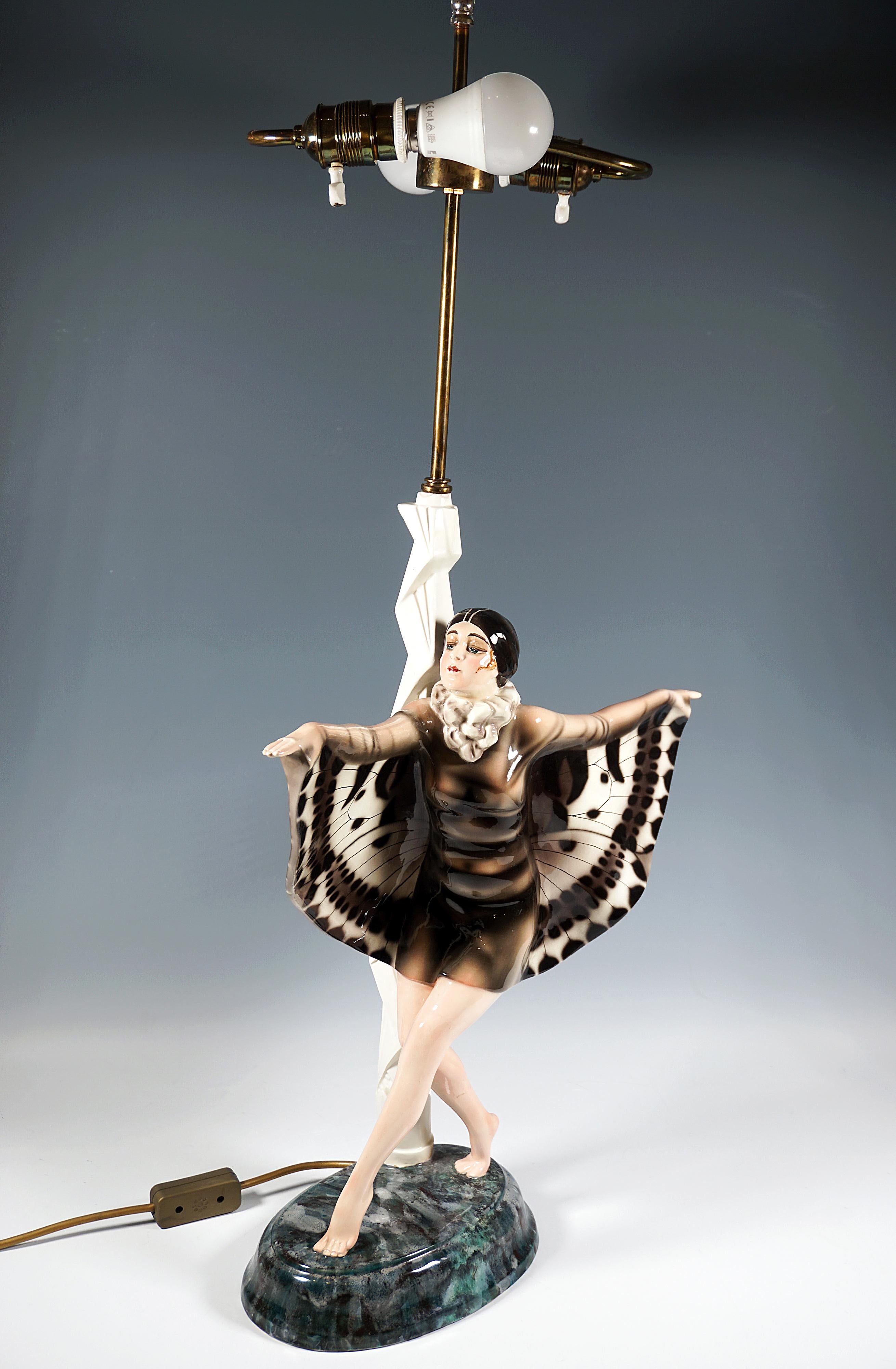 Art Deco Goldscheider Vienna Art Déco Figure 'The Captured Bird' With Lamp, Lorenzl, 1925
