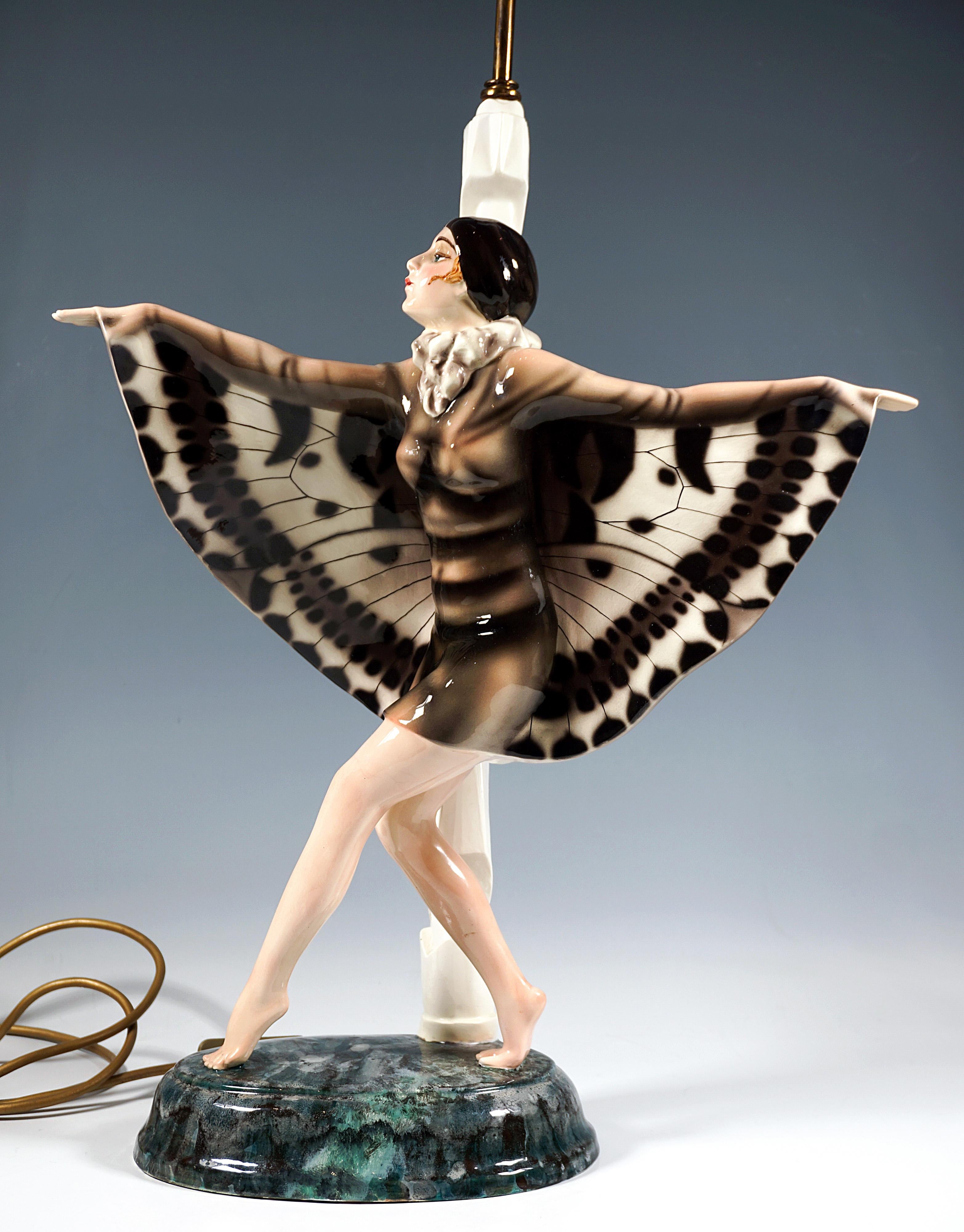 Austrian Goldscheider Vienna Art Déco Figure 'The Captured Bird' With Lamp, Lorenzl, 1925
