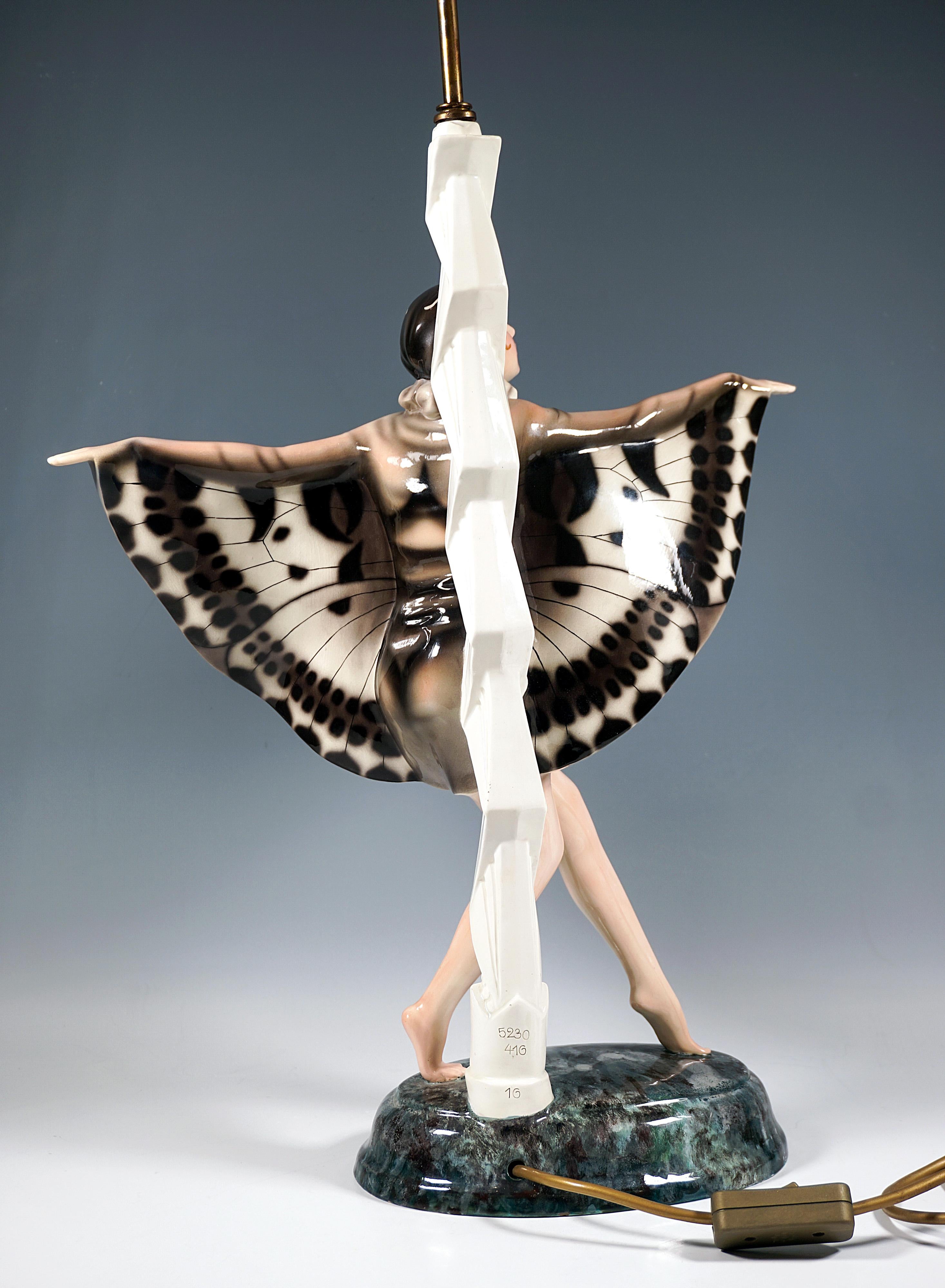 Early 20th Century Goldscheider Vienna Art Déco Figure 'The Captured Bird' With Lamp, Lorenzl, 1925