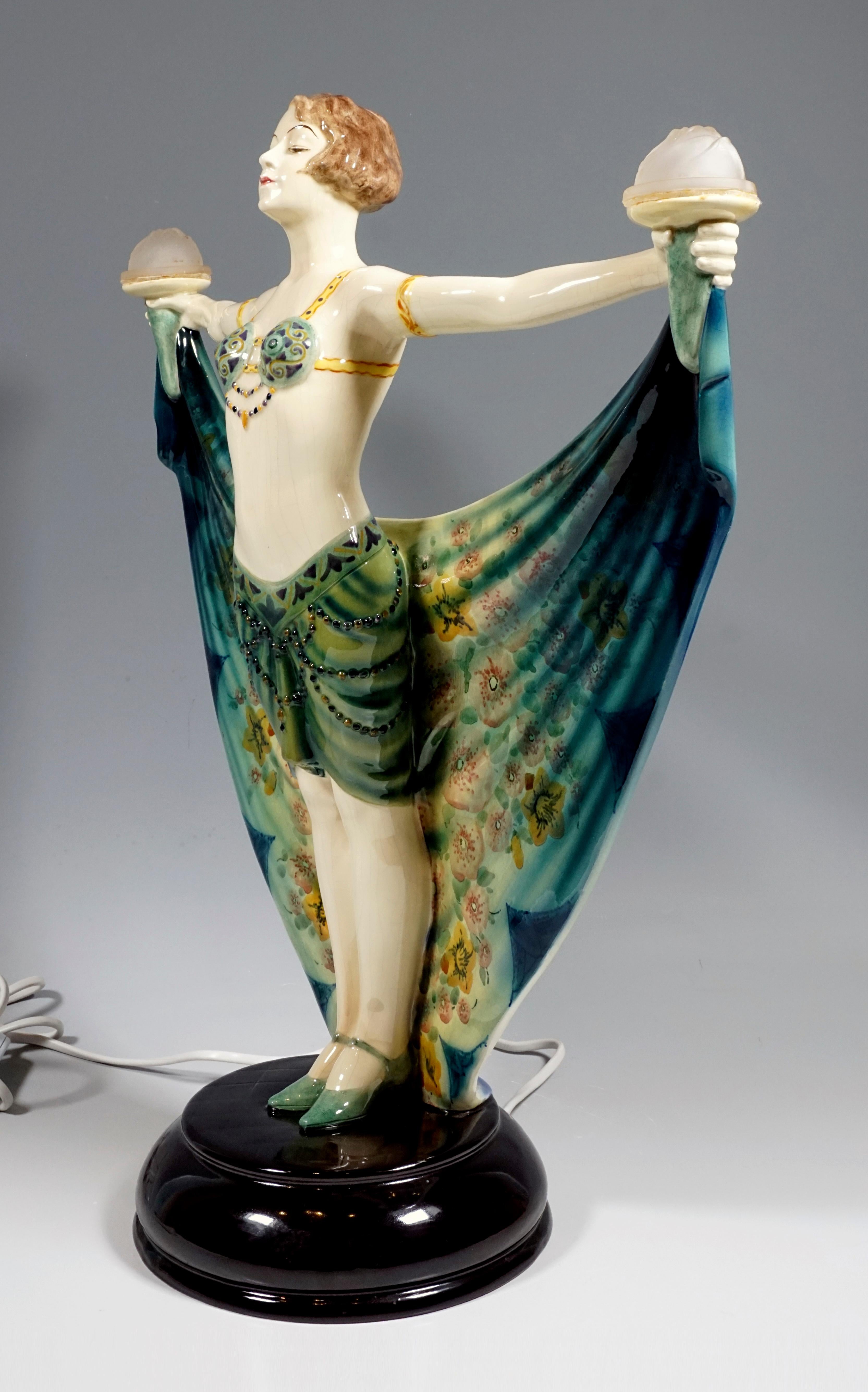 Hand-Crafted Goldscheider Vienna Art Deco Figure with Lighting 'Harem Dance' by Lorenzl, 1925