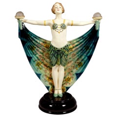 Antique Goldscheider Vienna Art Deco Figure with Lighting 'Harem Dance' by Lorenzl, 1925