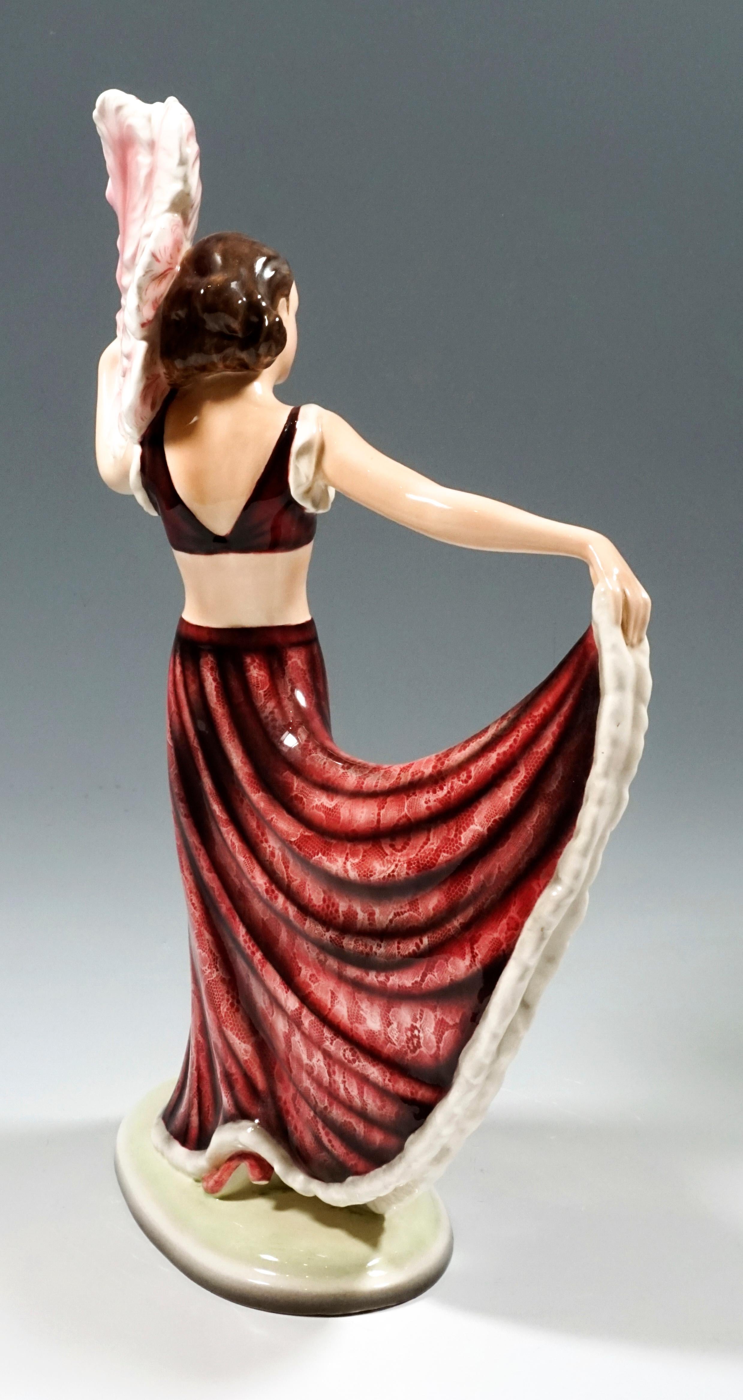 Austrian Goldscheider Vienna Art Deco Figurine 'Fan Dance' by Josef Lorenzl, circa 1938
