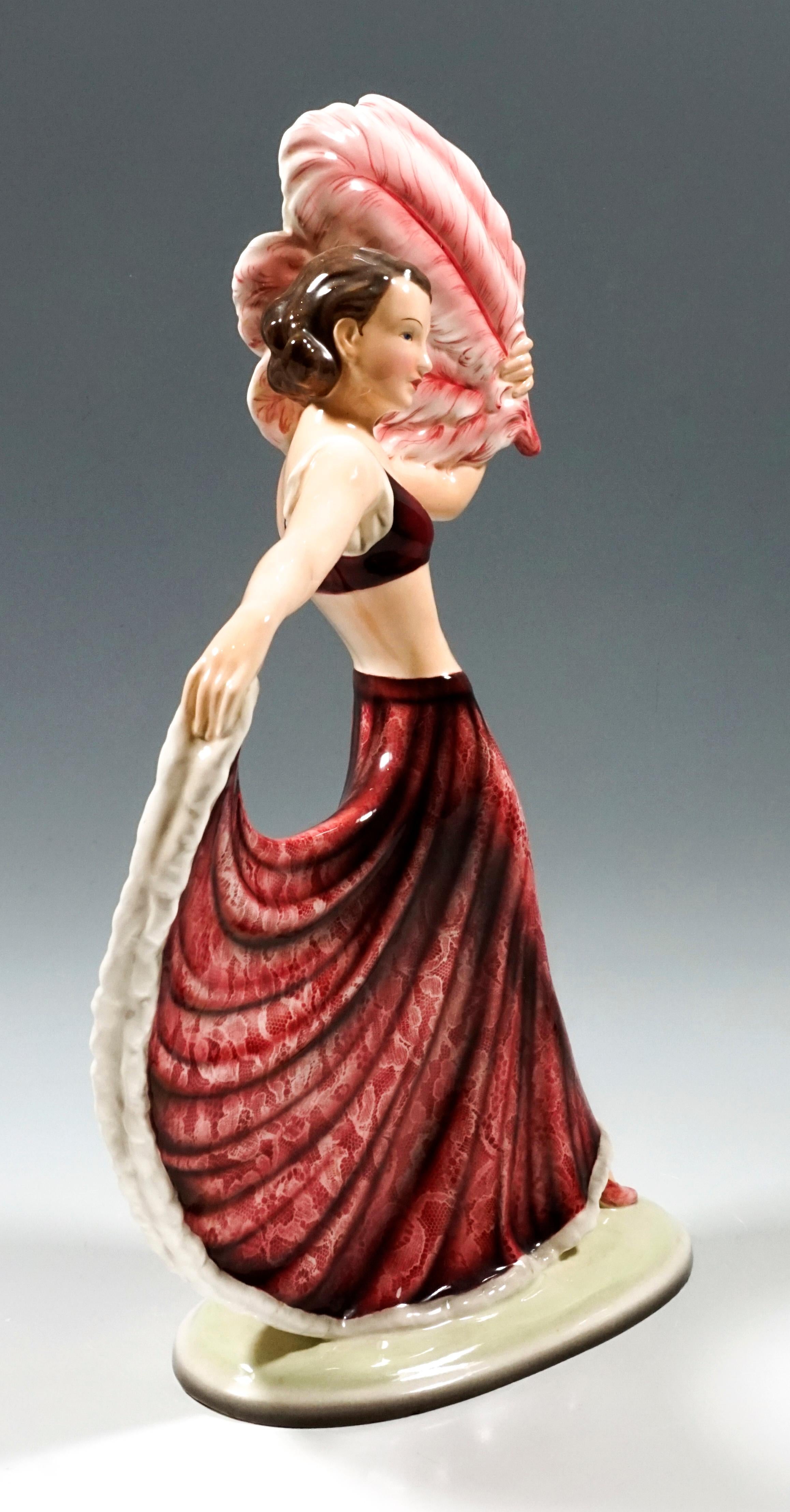 Hand-Painted Goldscheider Vienna Art Deco Figurine 'Fan Dance' by Josef Lorenzl, circa 1938
