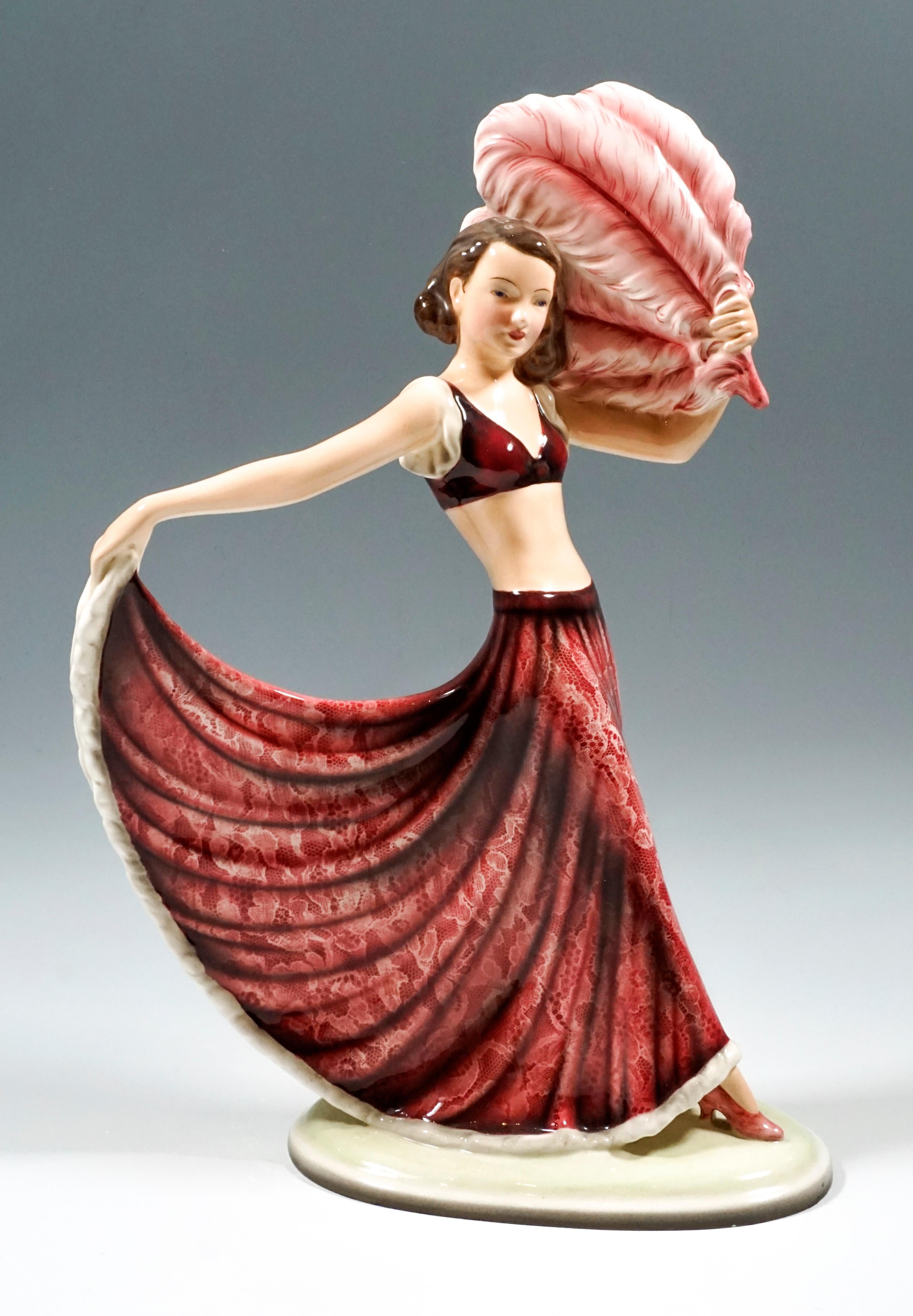 Mid-20th Century Goldscheider Vienna Art Deco Figurine 'Fan Dance' by Josef Lorenzl, circa 1938