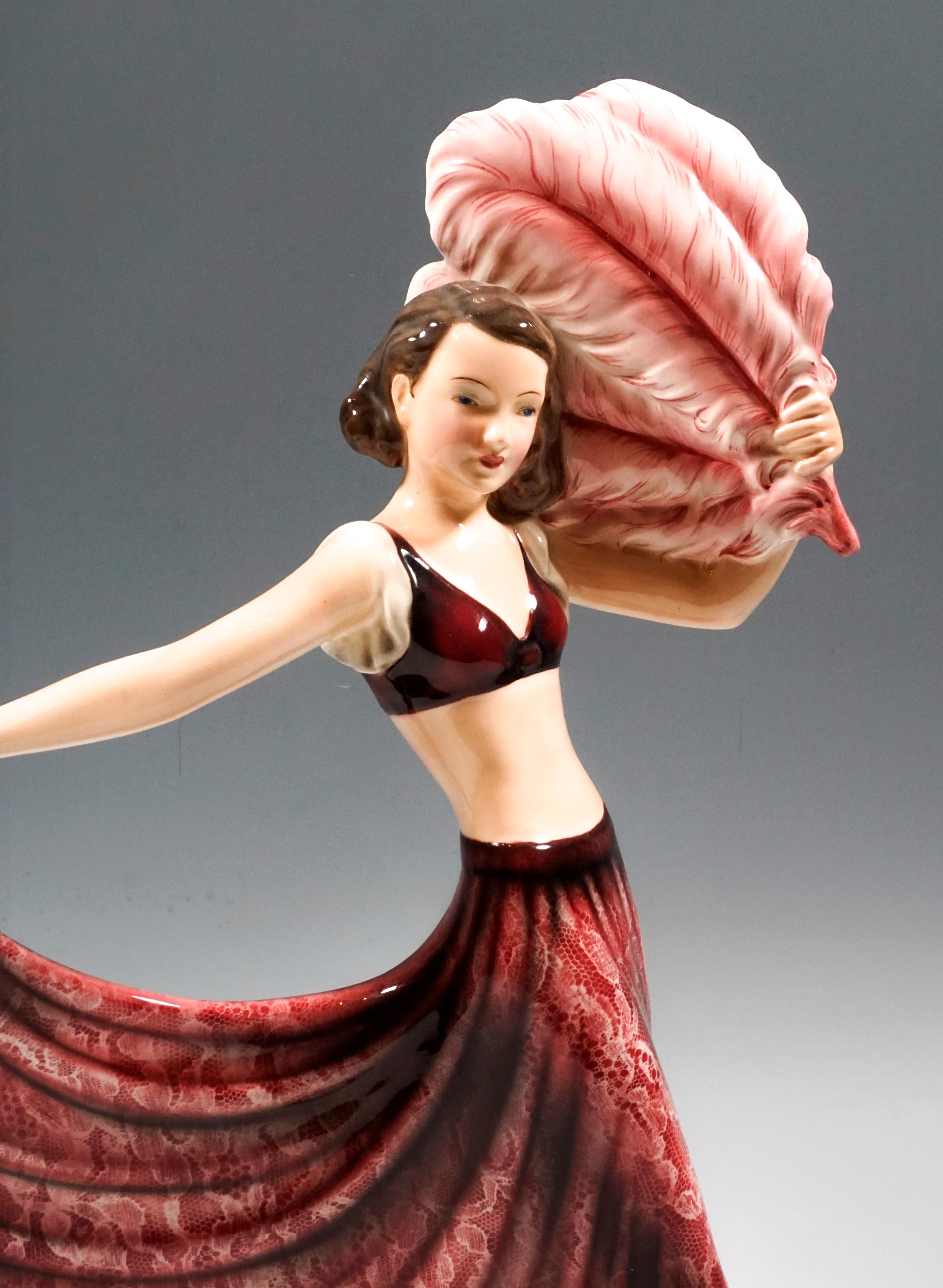 Ceramic Goldscheider Vienna Art Deco Figurine 'Fan Dance' by Josef Lorenzl, circa 1938