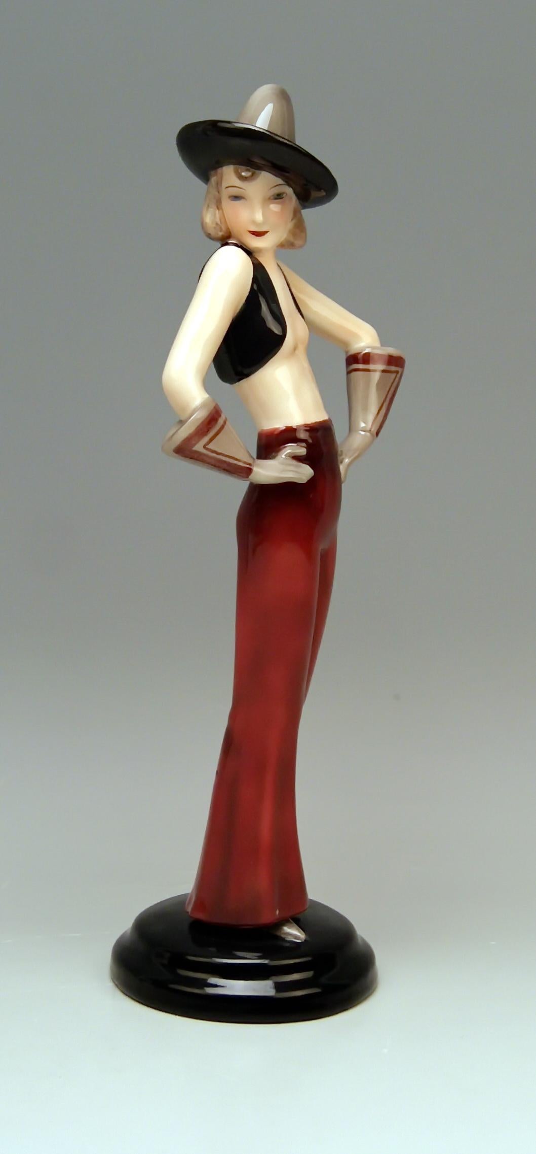 Austrian Goldscheider Vienna Art Deco Figurine Girl with Sombrero Hat Dakon 6912