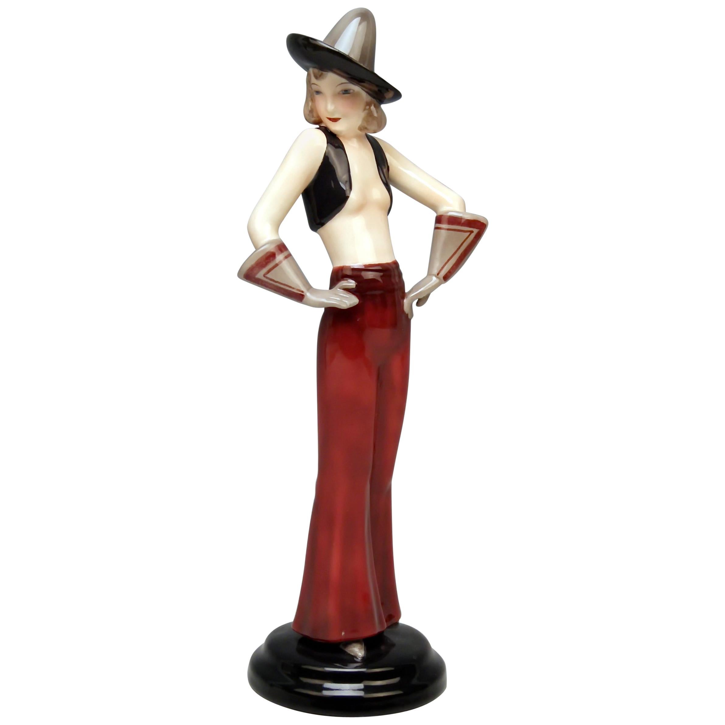 Goldscheider Vienna Art Deco Figurine Girl with Sombrero Hat Dakon 6912