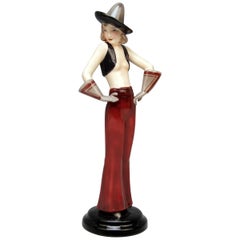 Goldscheider Vienna Art Deco Figurine Girl with Sombrero Hat Dakon 6912